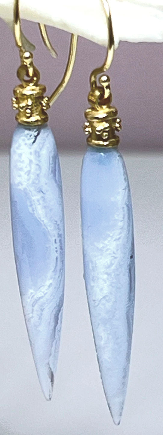 Blue Lace Agate Beaded 14k Dangles