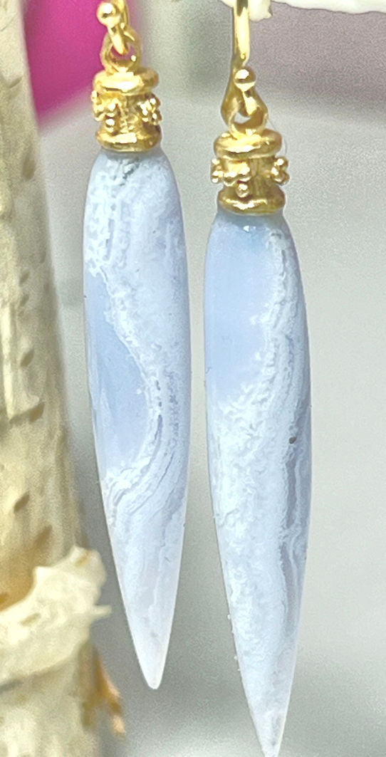 Blue Lace Agate Beaded 14k Dangles