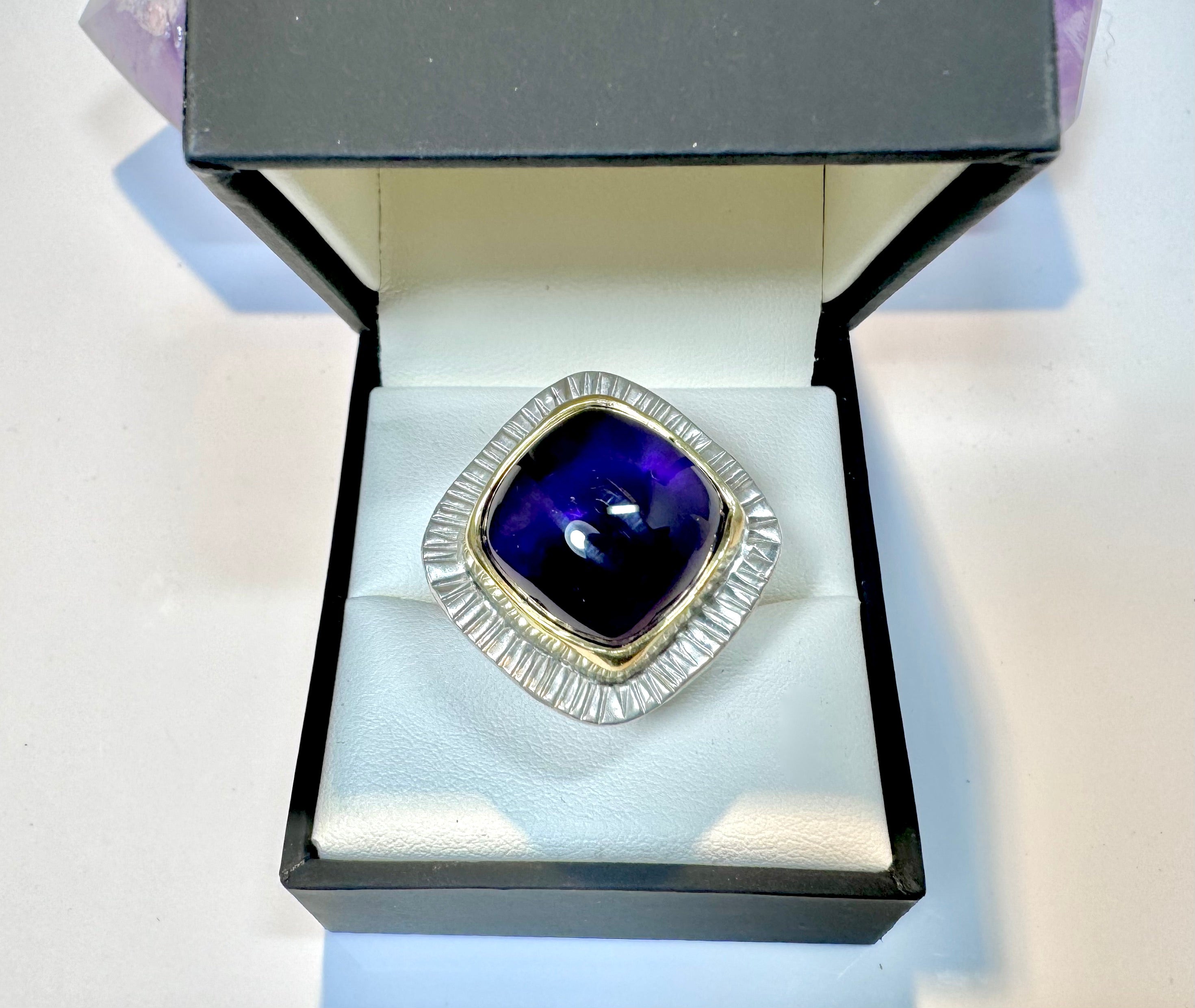 Amethyst Sterling and 22k Cabochon Ring