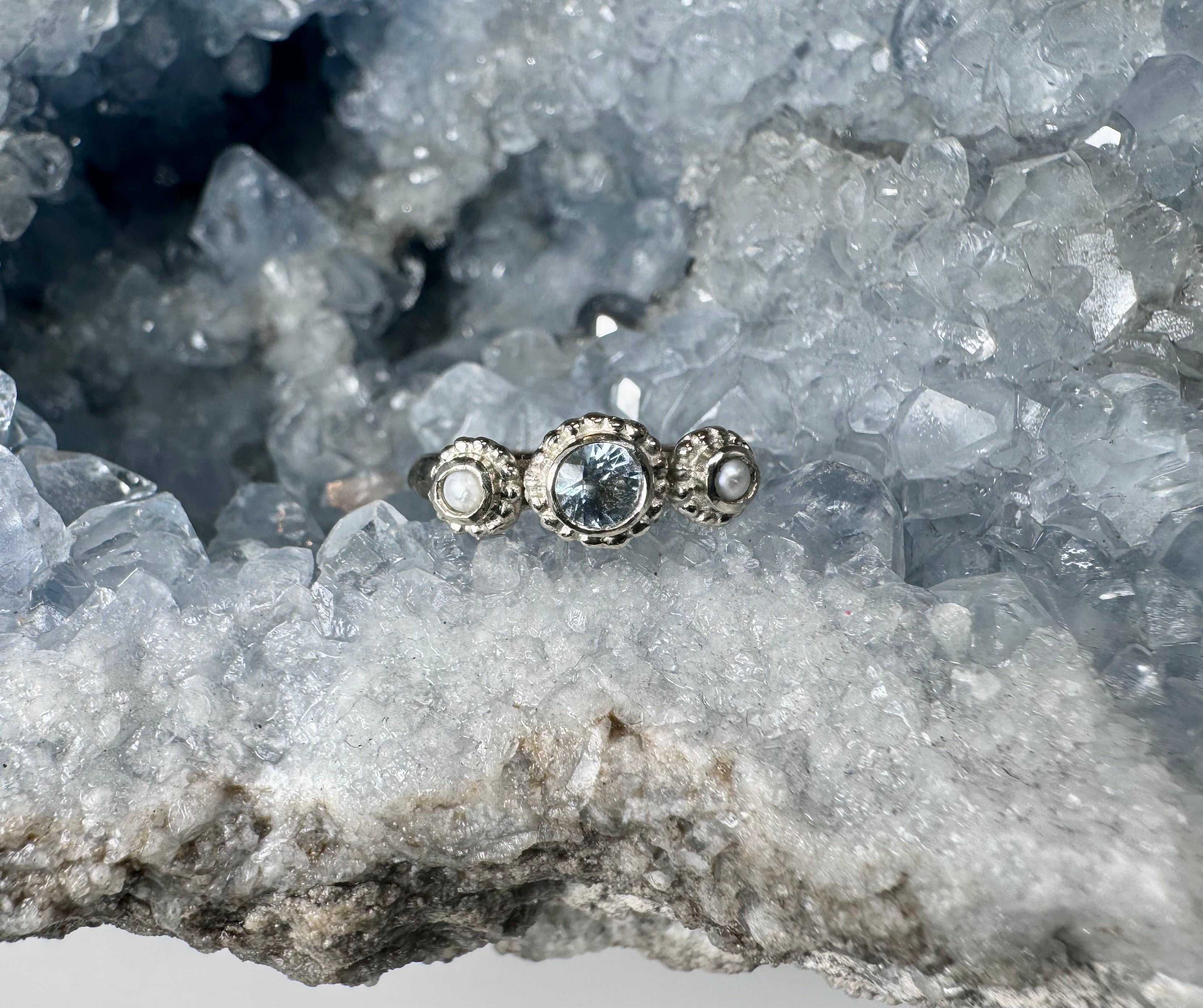 Aquamarine & Pearl Ring