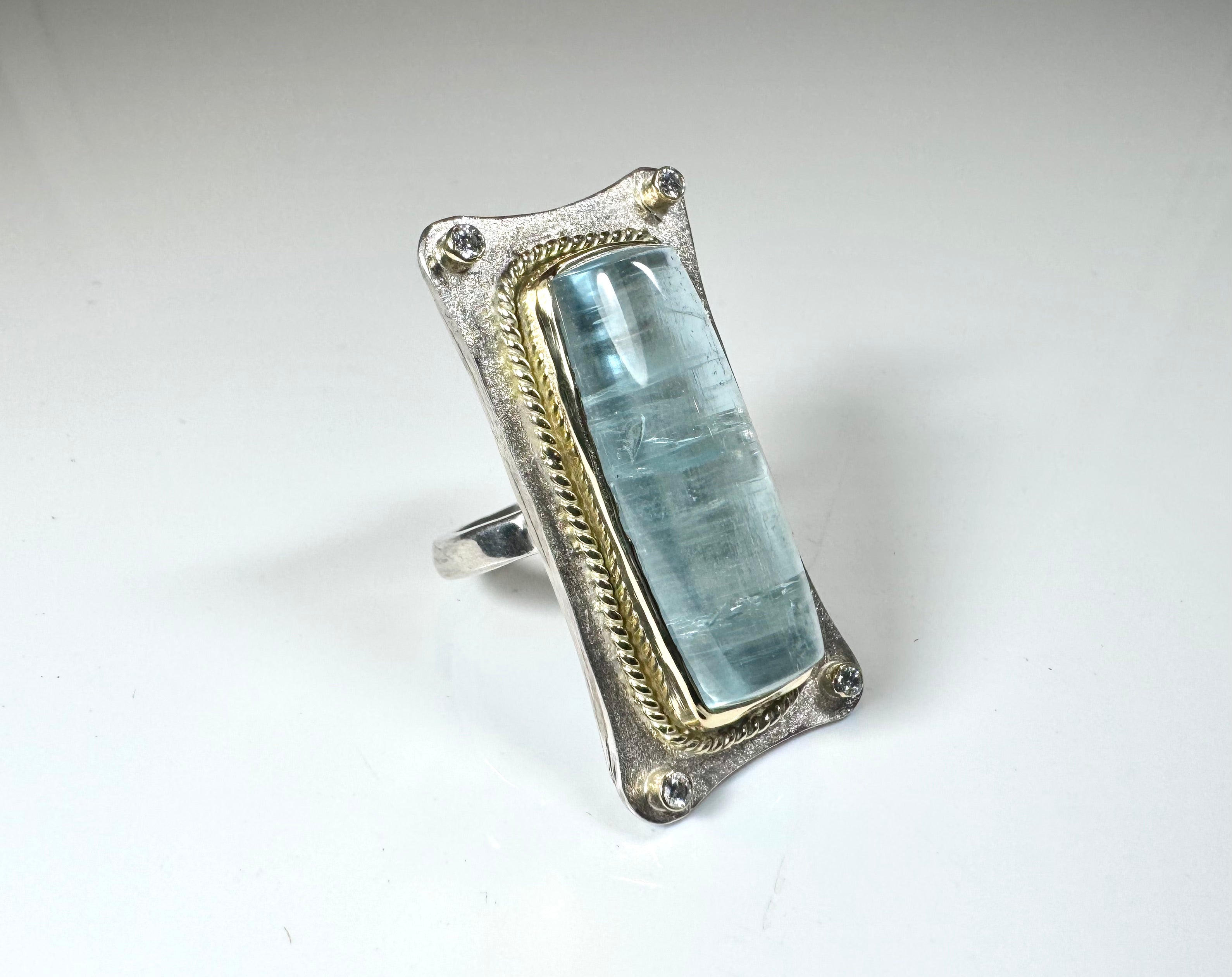 Aquamarine Diamond 18k & Sterling Ring