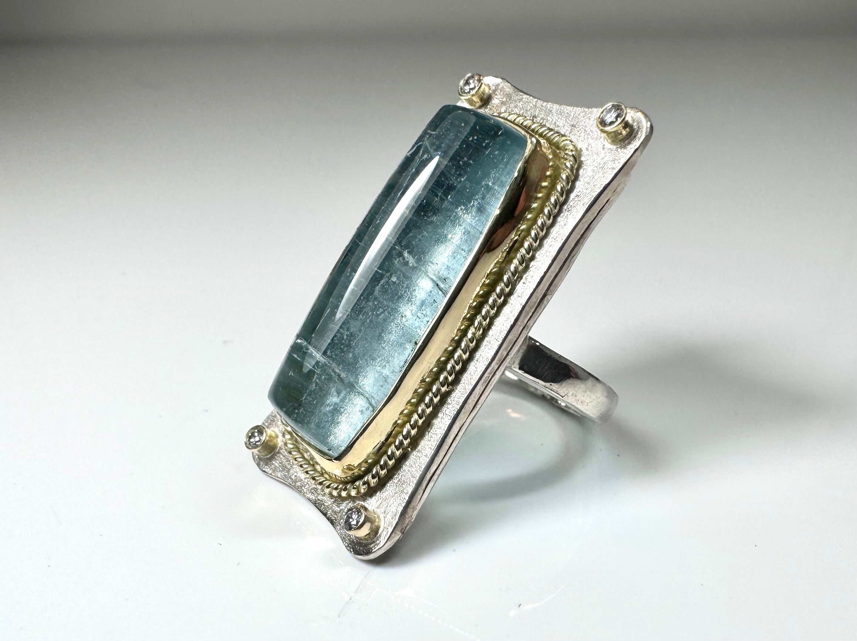 Aquamarine Diamond 18k & Sterling Ring