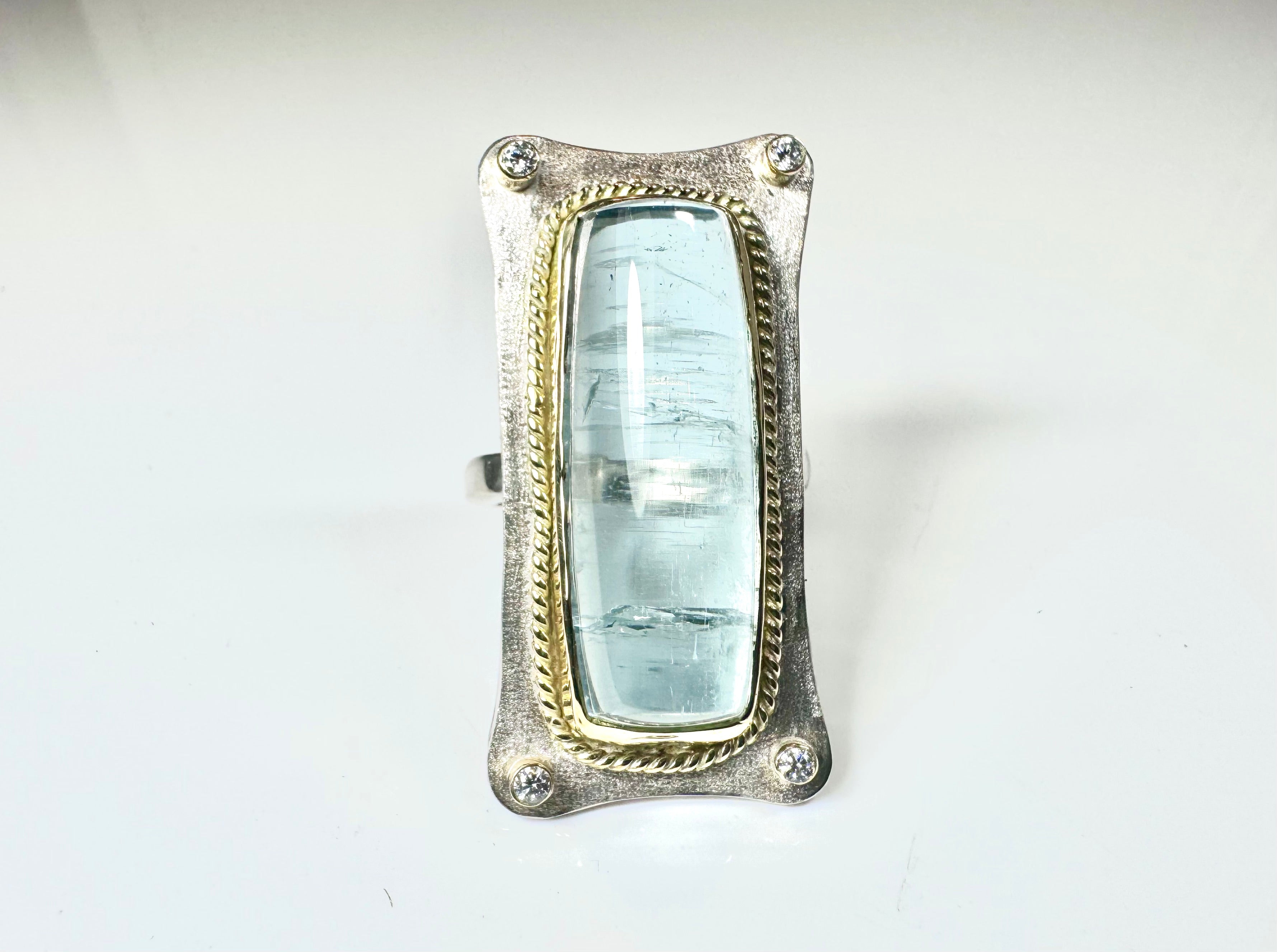 Aquamarine Diamond 18k & Sterling Ring