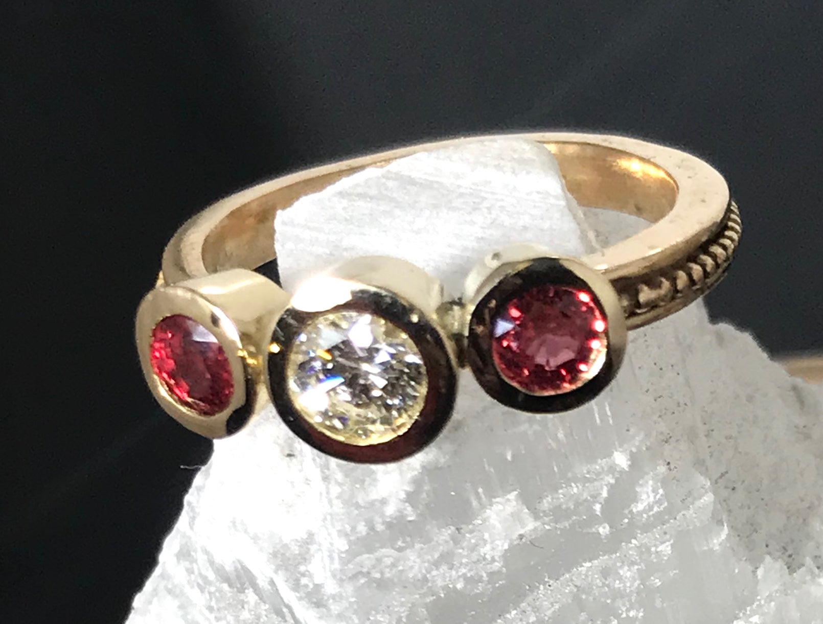 Ruby & Diamond 18K Beaded Band