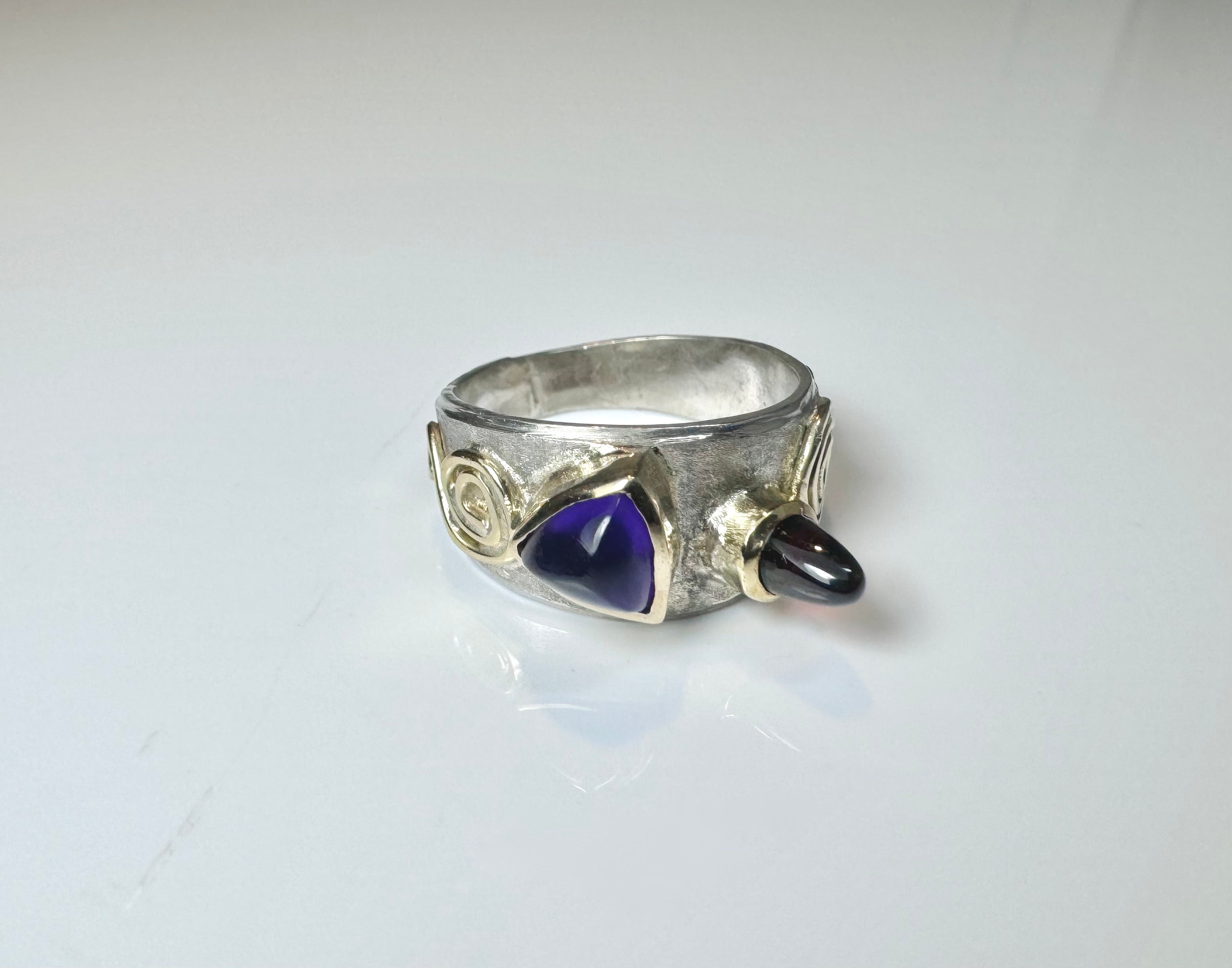 Amethyst and Garnet Swirl Two Tone Ring