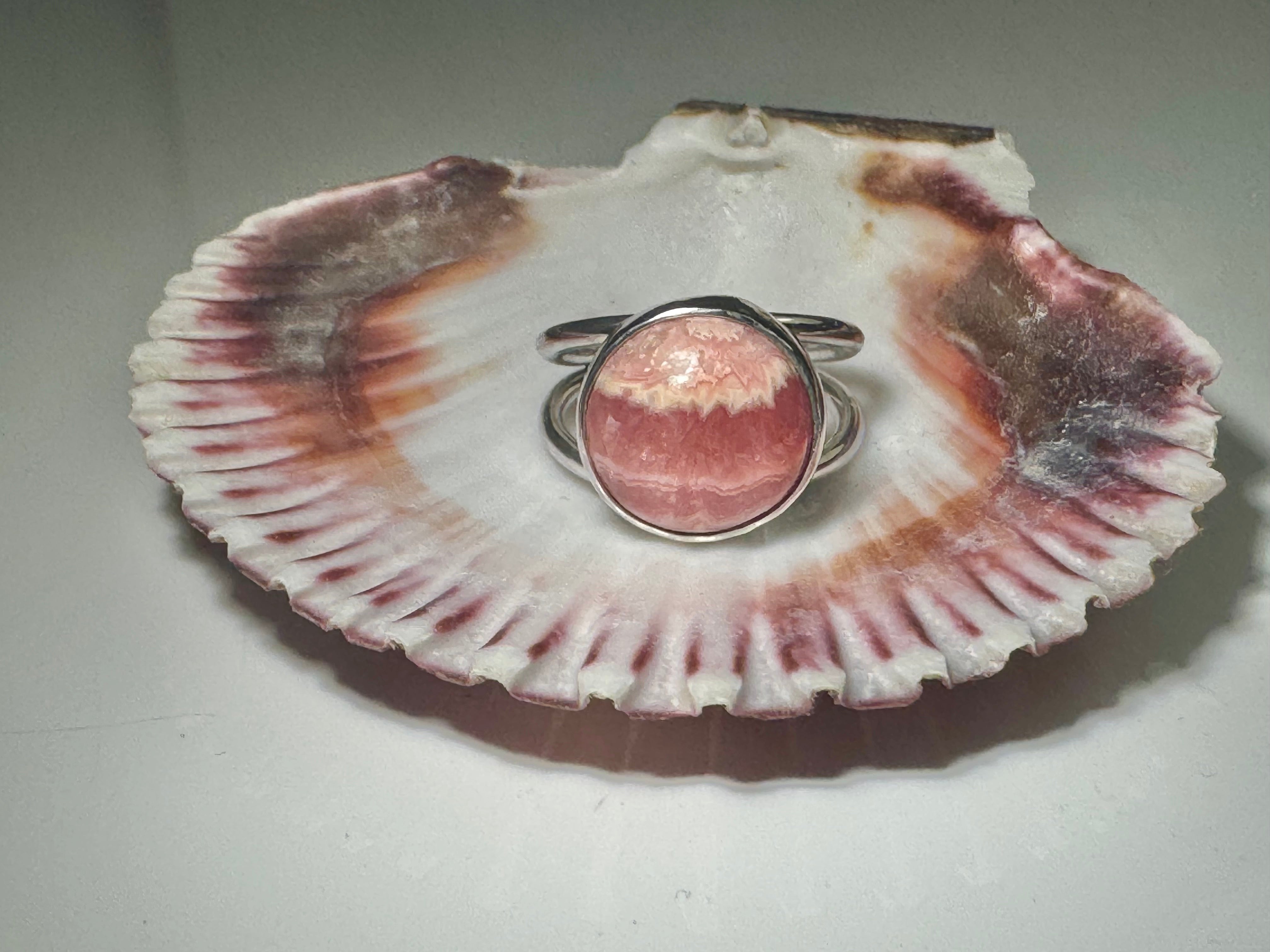 Rhodochrosite Round Split Shank Sterling Ring