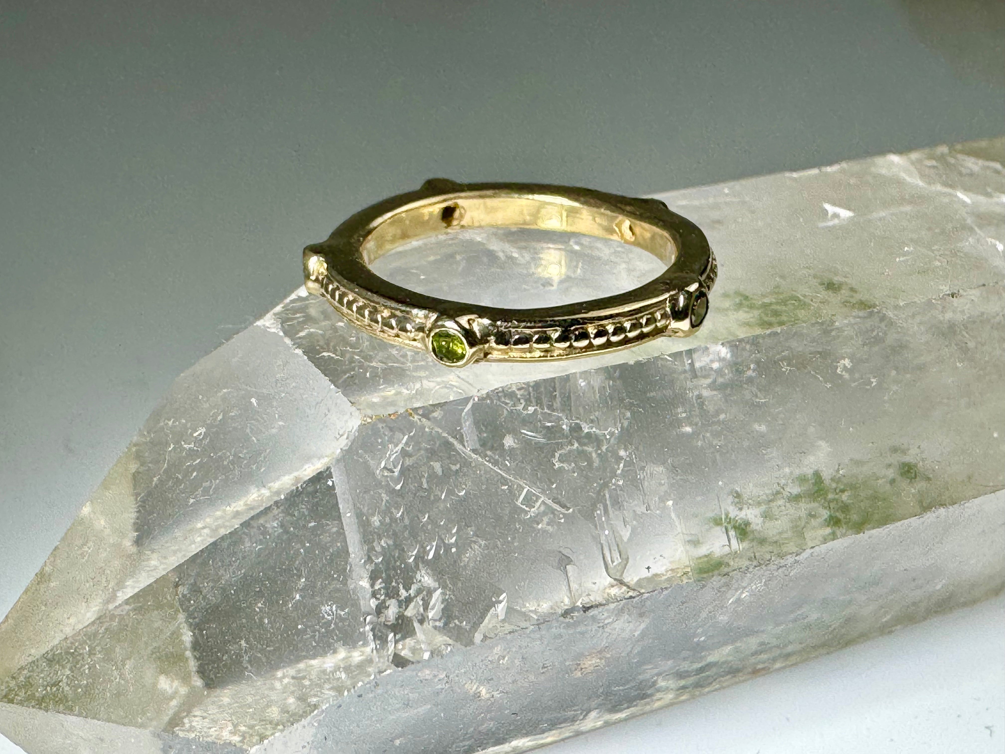 Green Diamond Beaded 14k Band