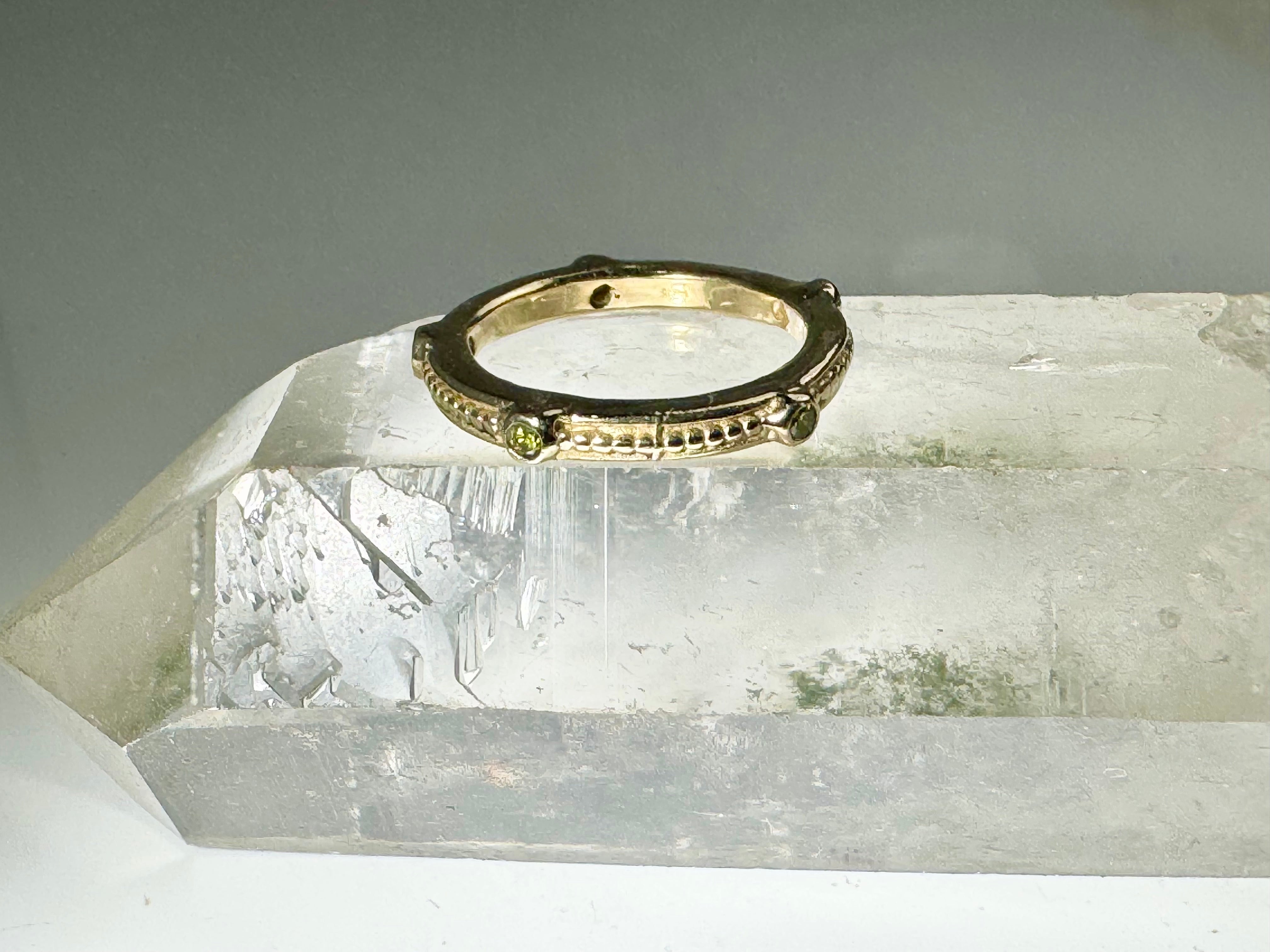 Green Diamond Beaded 14k Band
