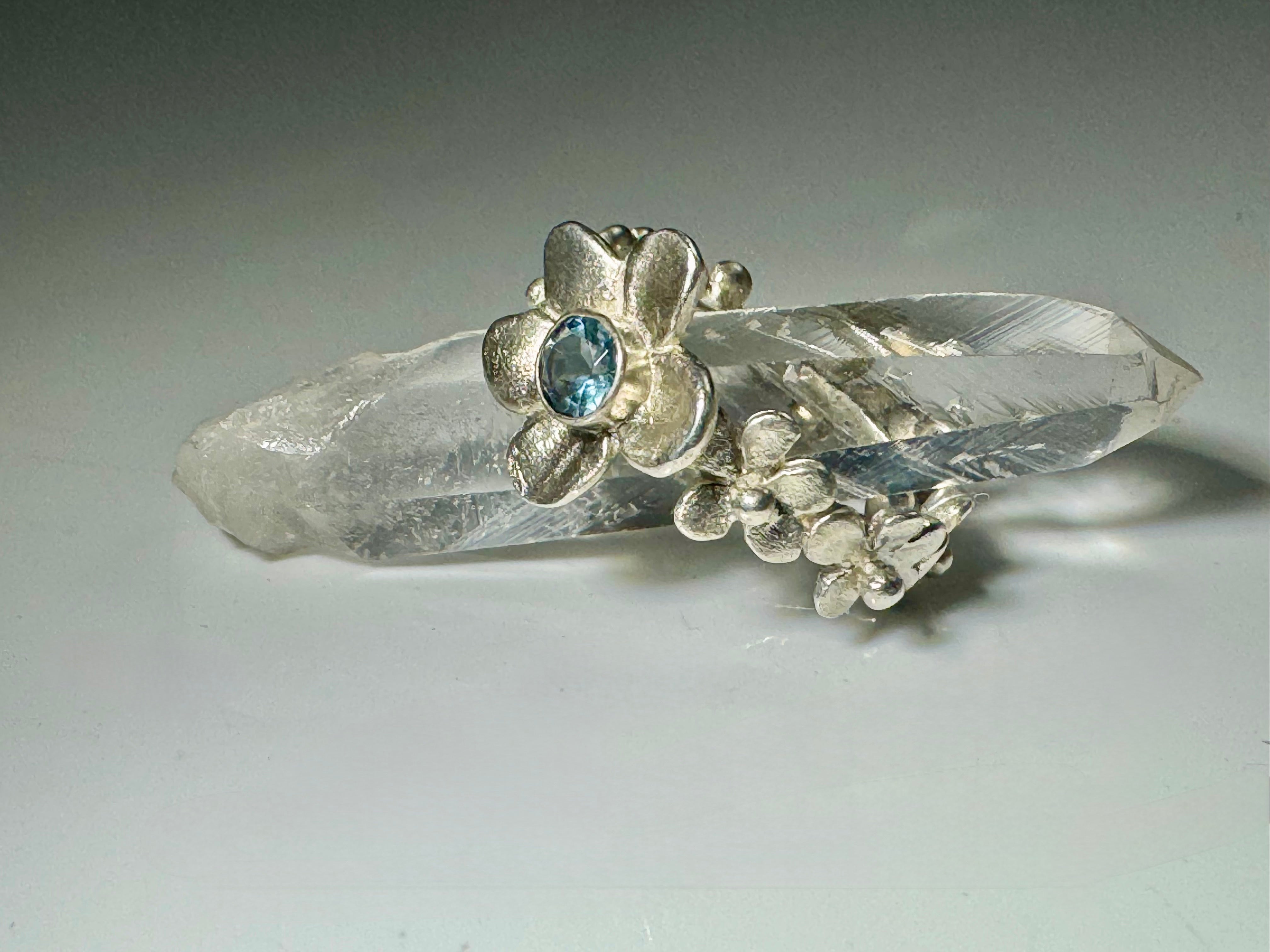 Aquamarine Sterling Flower Ring
