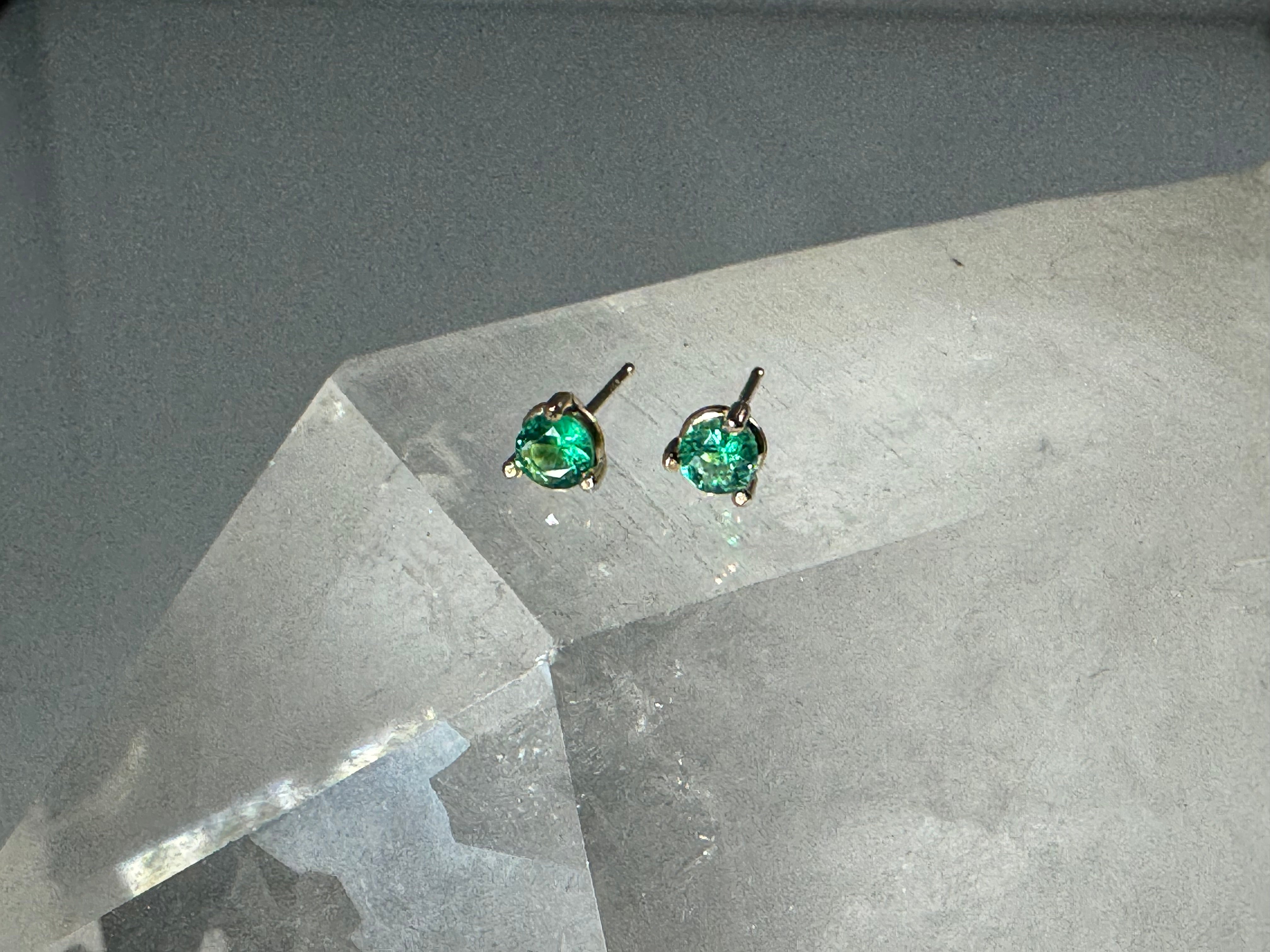 Emerald 3 Prong 14k Studs