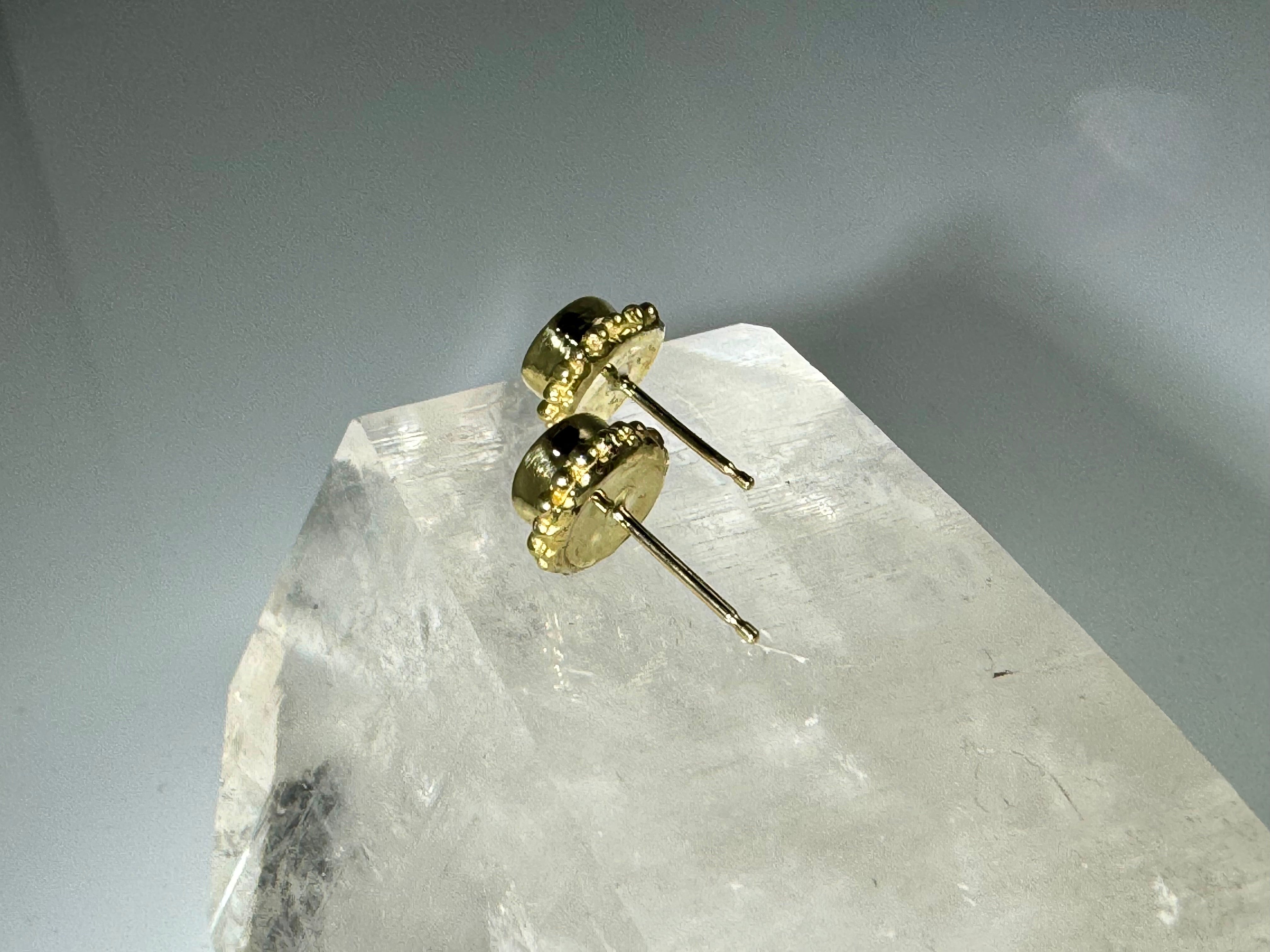 Diamond Large Beaded Bezel 18k Studs