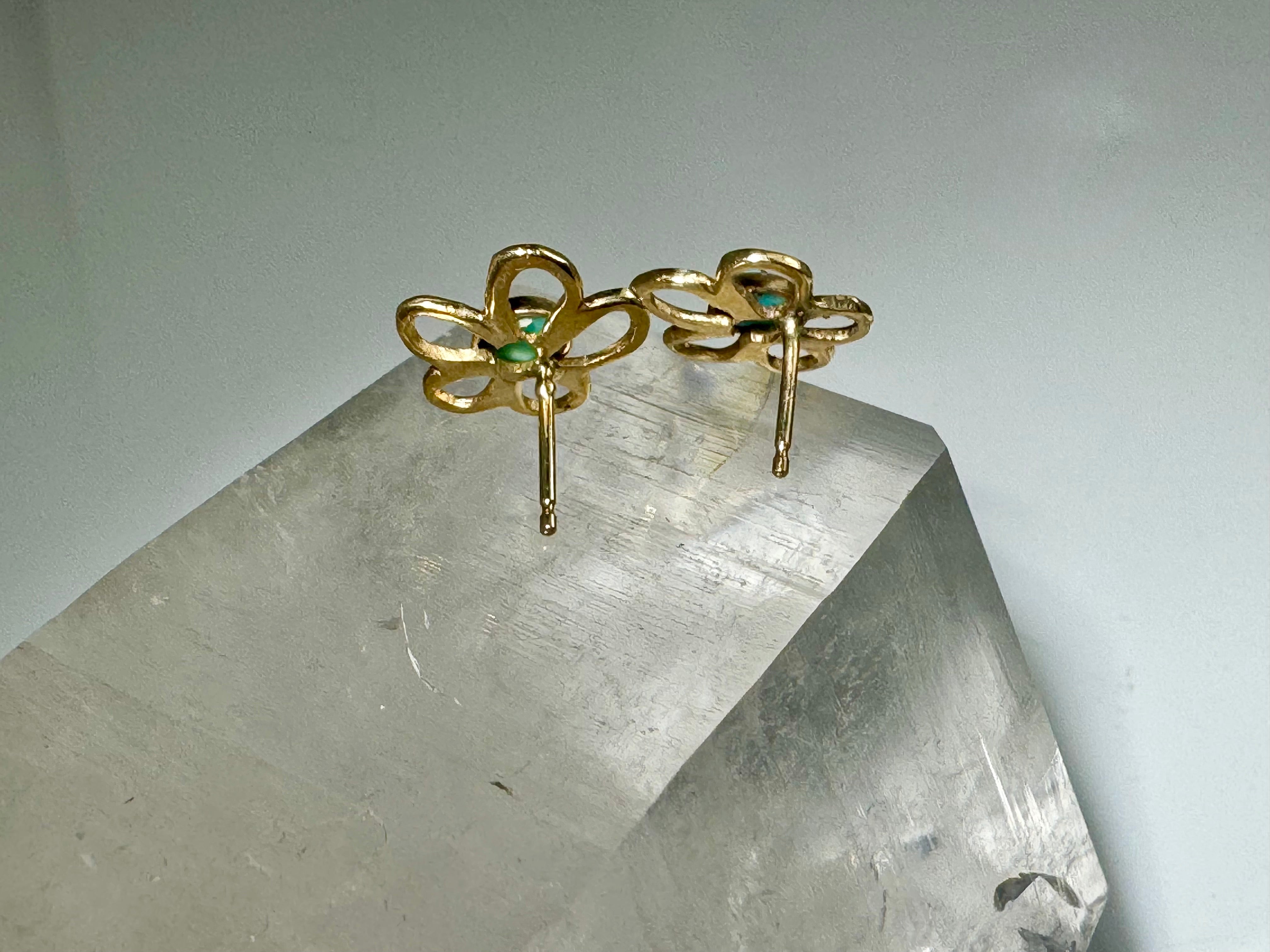 Turquoise Open Flower 14k Studs