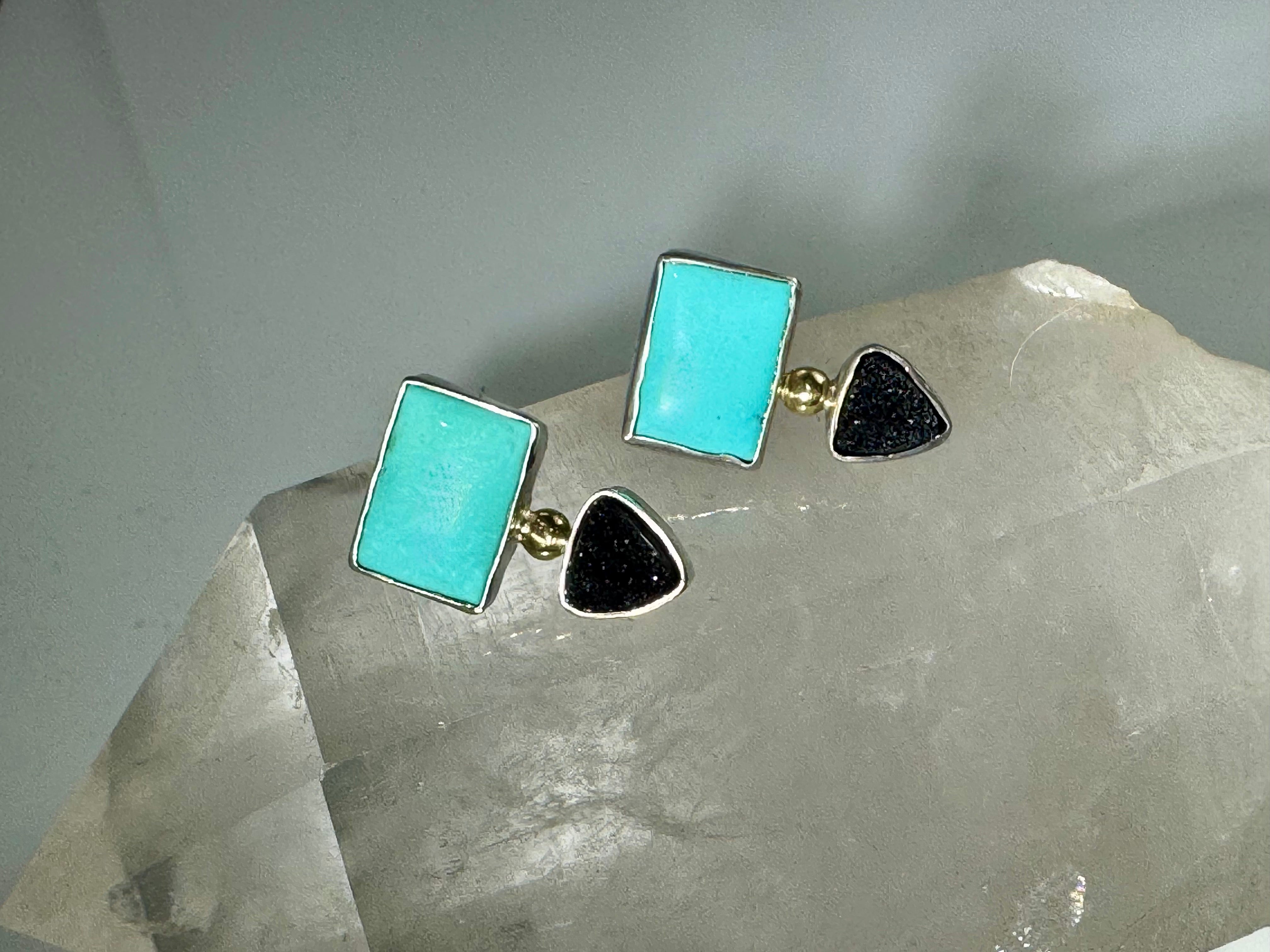 Turquoise & Black Druzy Sterling /22k Studs
