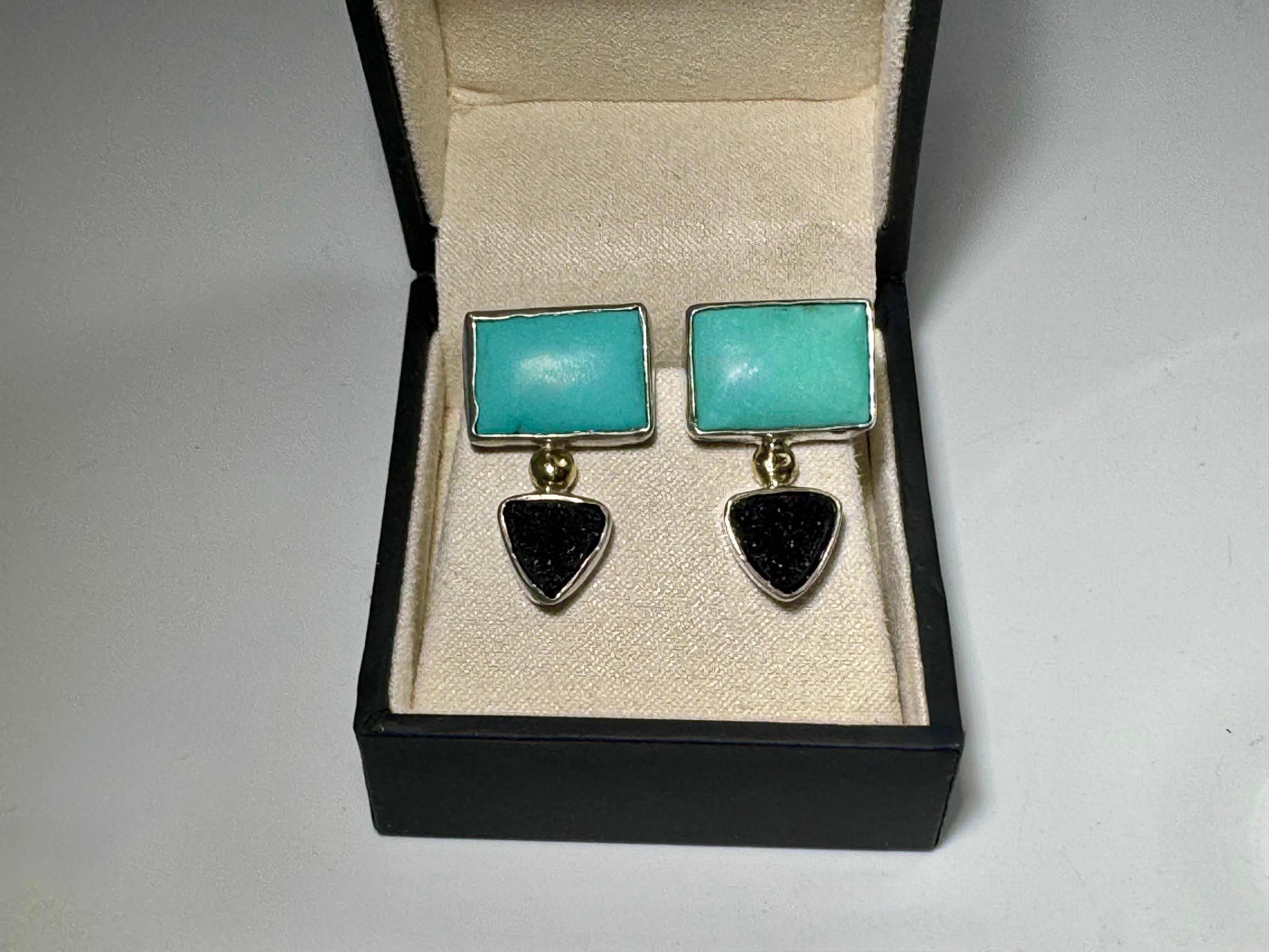 Turquoise & Black Druzy Sterling /22k Studs