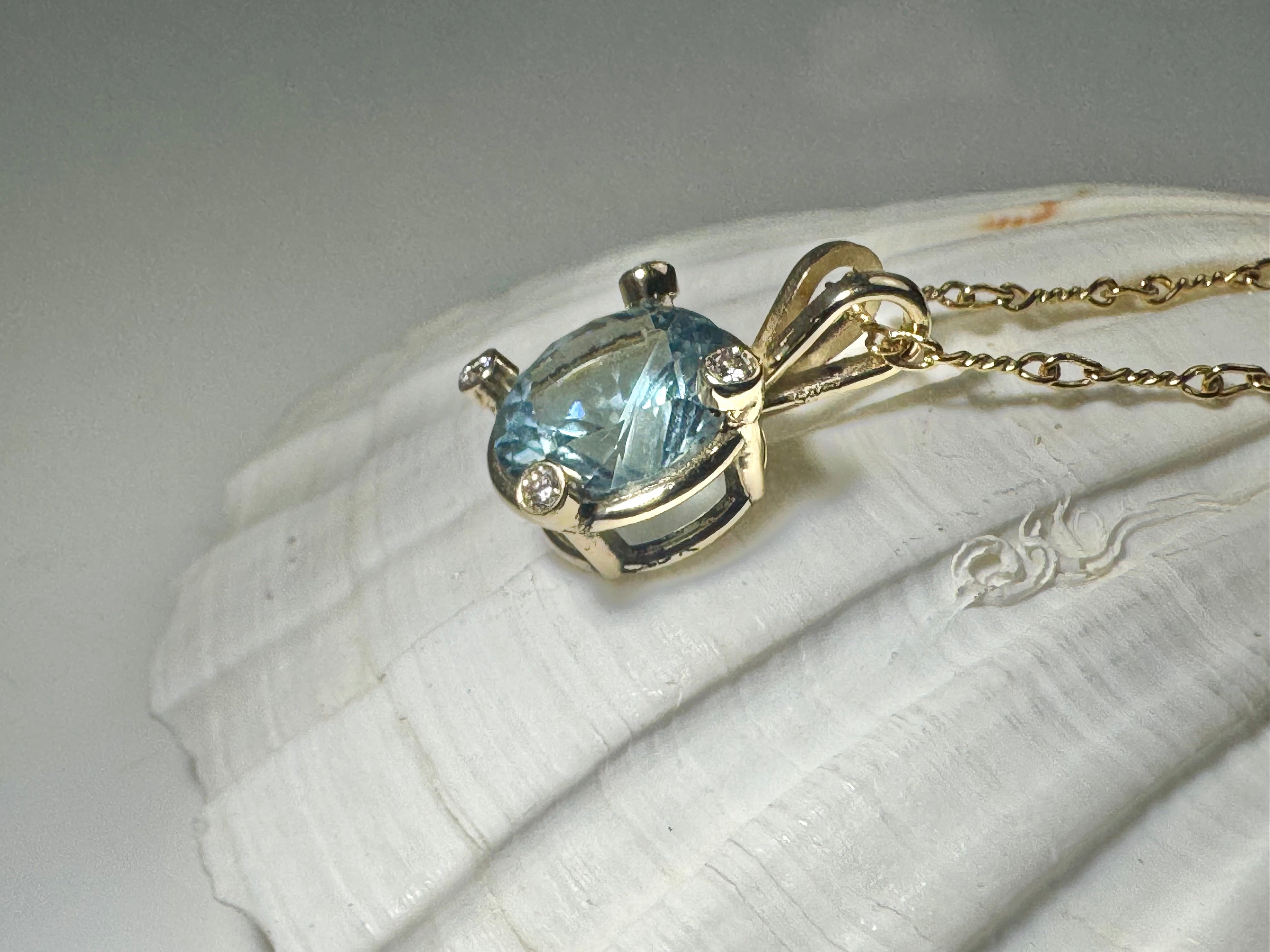 Sweden Maine Aquamarine Diamond Prong Set 14k Pendant