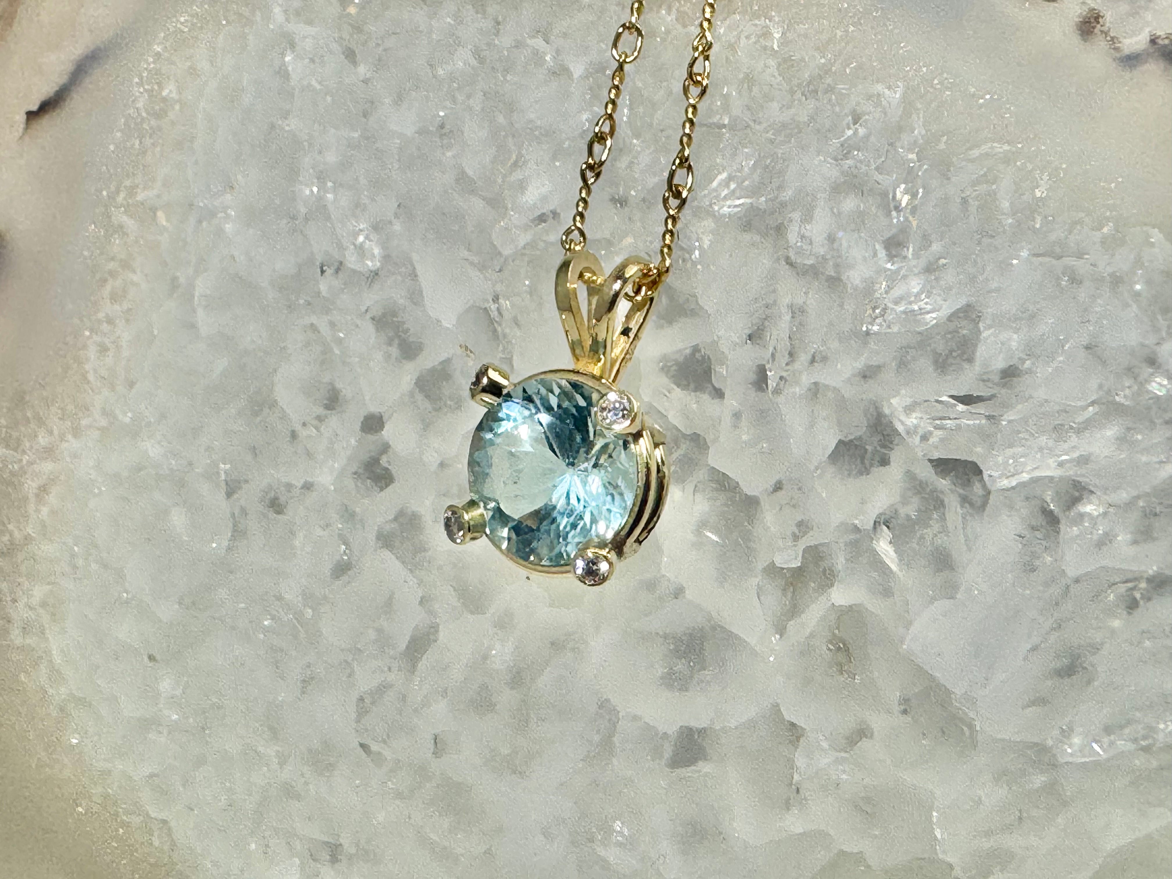 Sweden Maine Aquamarine Diamond Prong Set 14k Pendant