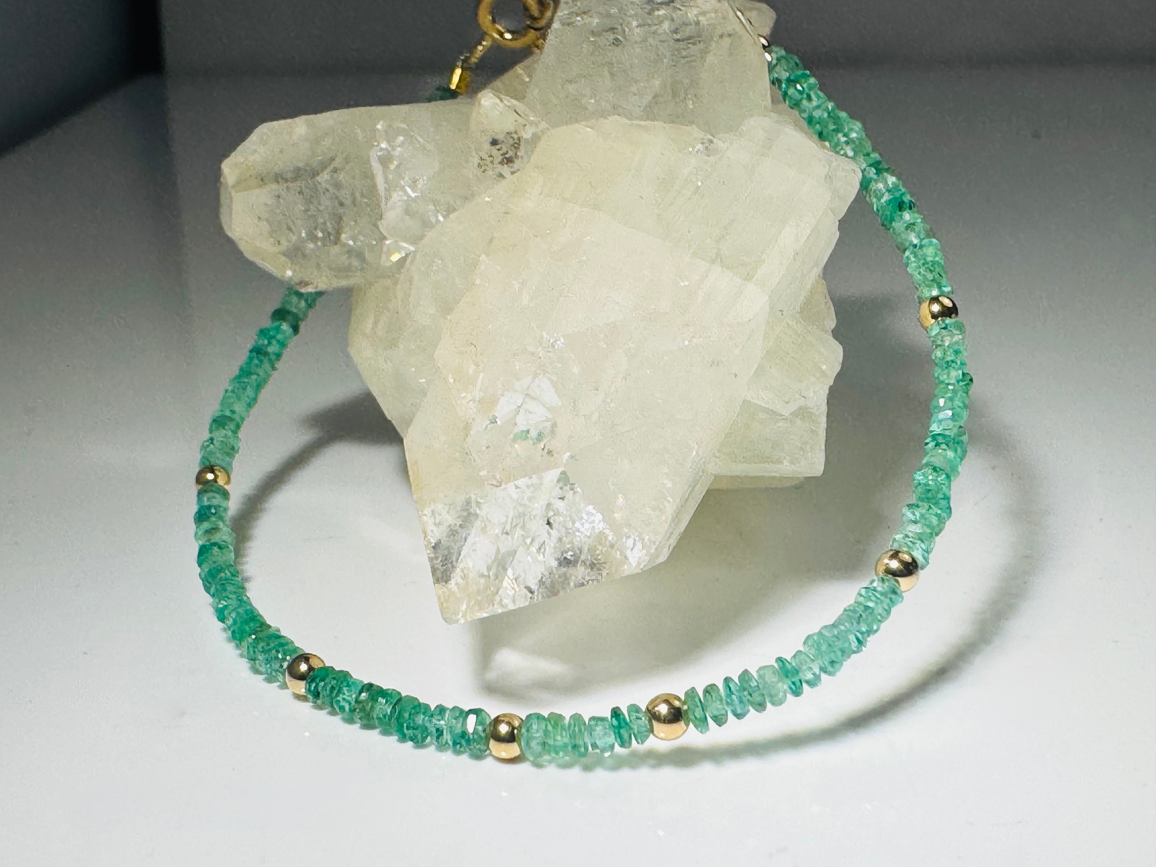 Emerald Faceted 2mm Bead 14k Bracelet