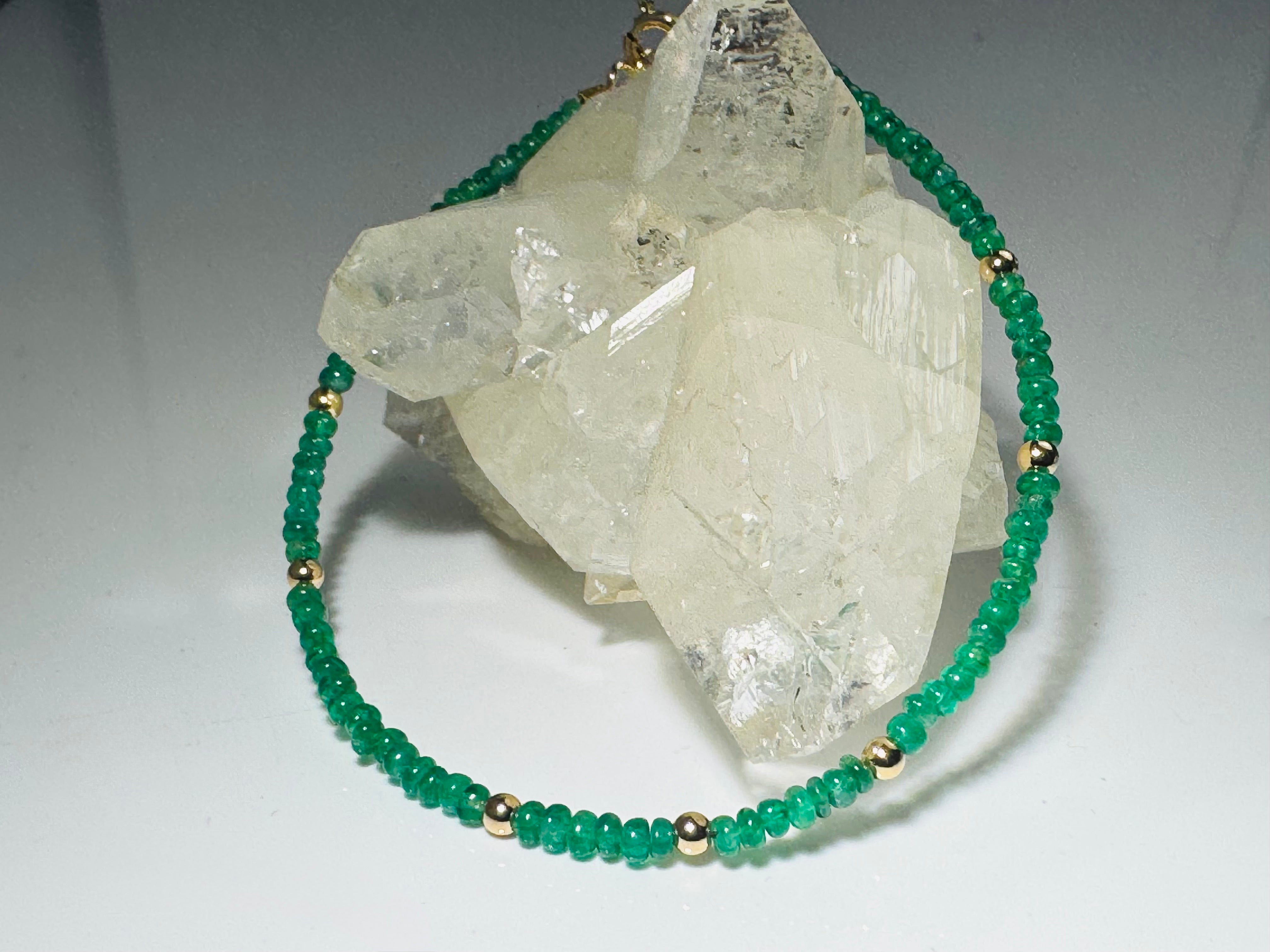 Emerald Rondel Bead 14k Bead Bracelet