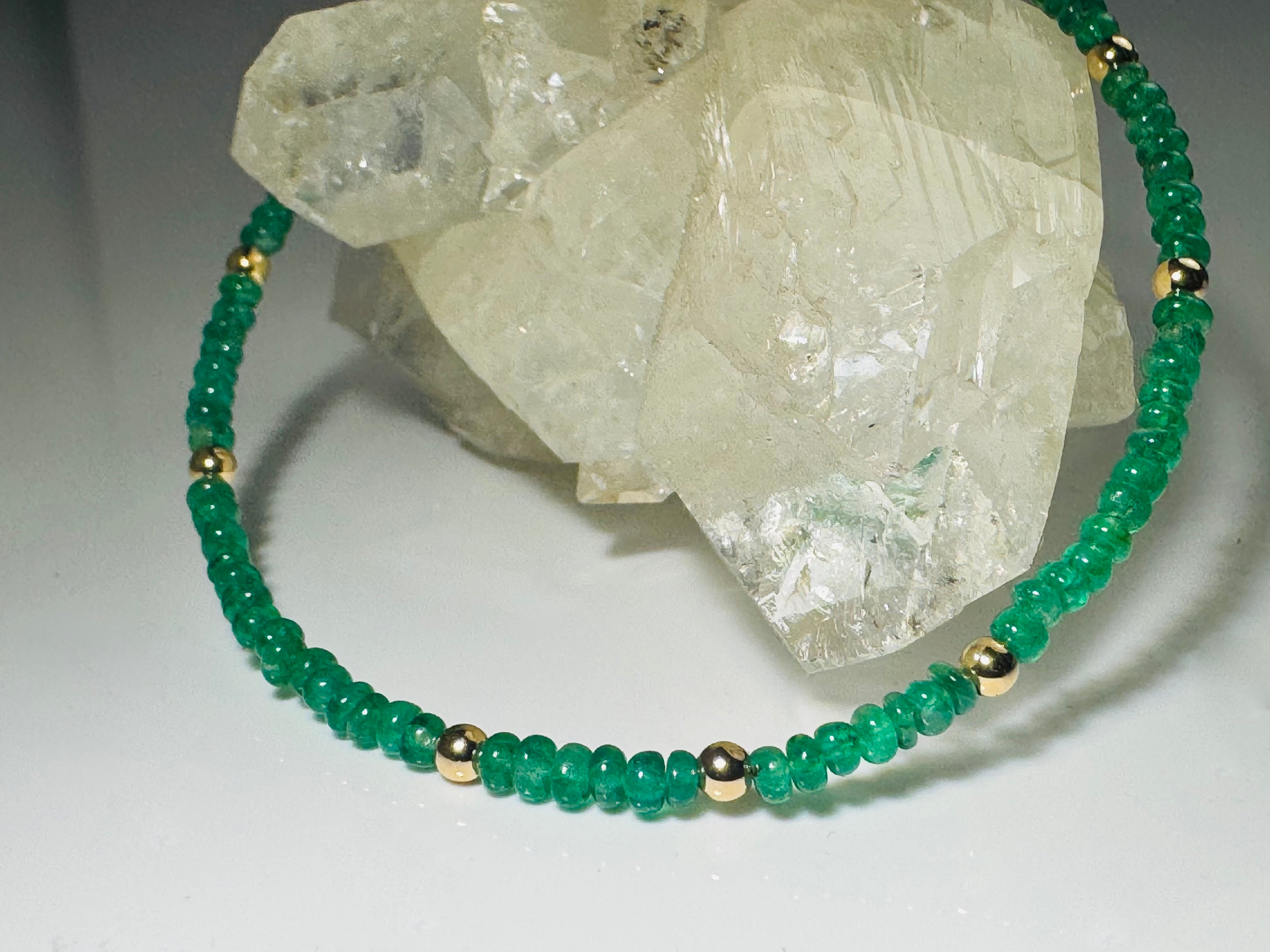 Emerald Rondel Bead 14k Bead Bracelet