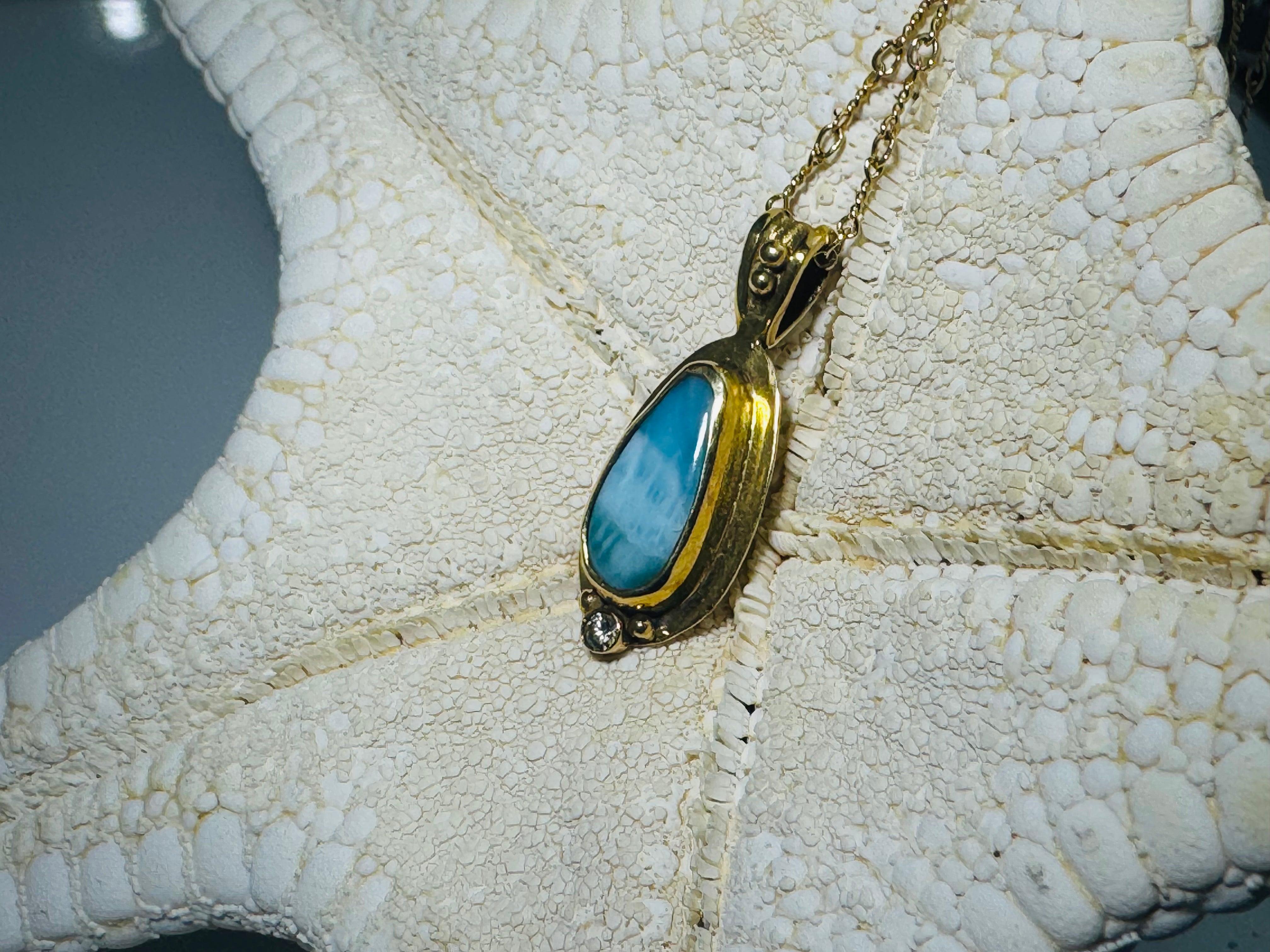 Larimar & Diamond 18k Pendant
