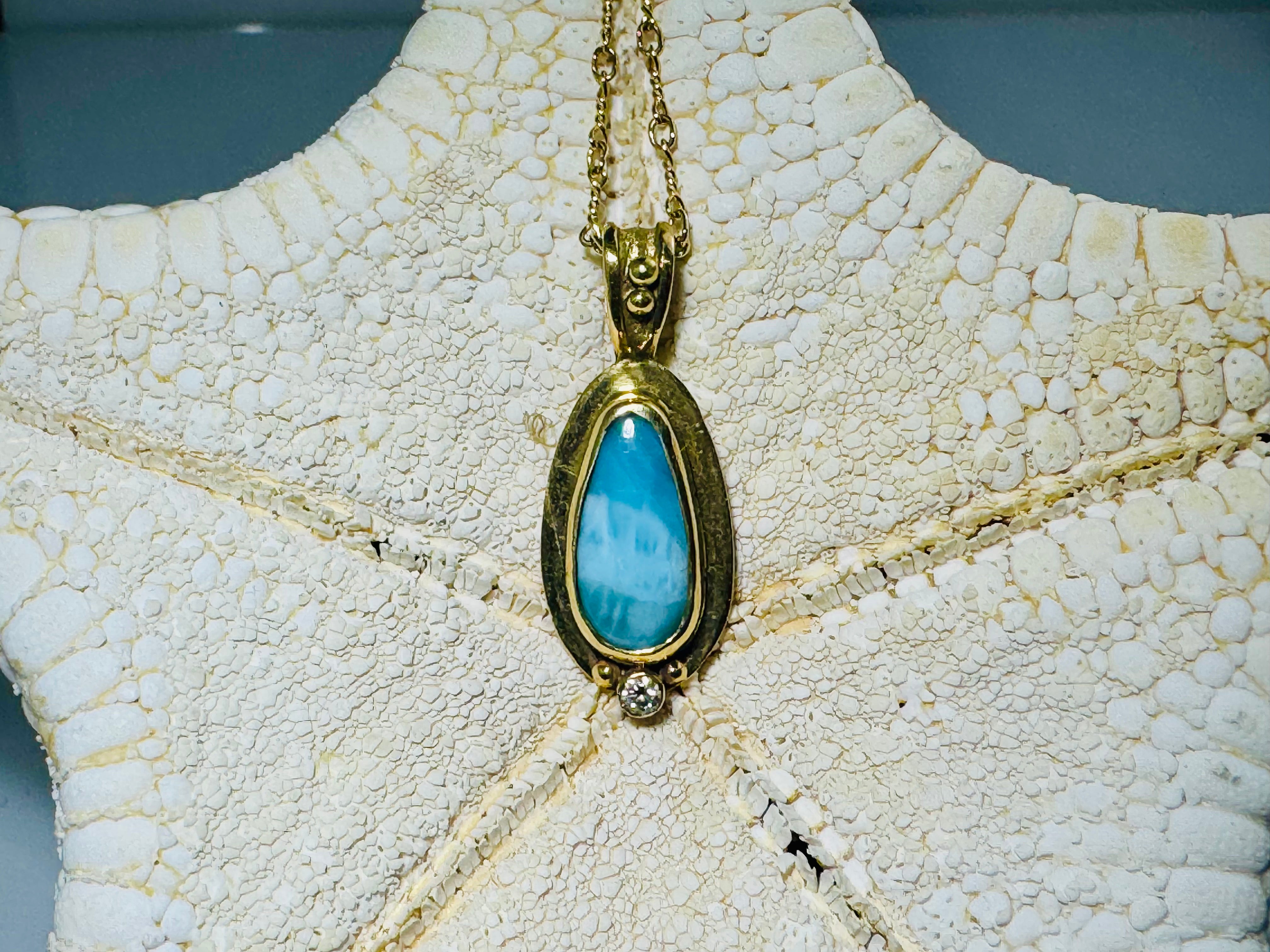 Larimar & Diamond 18k Pendant