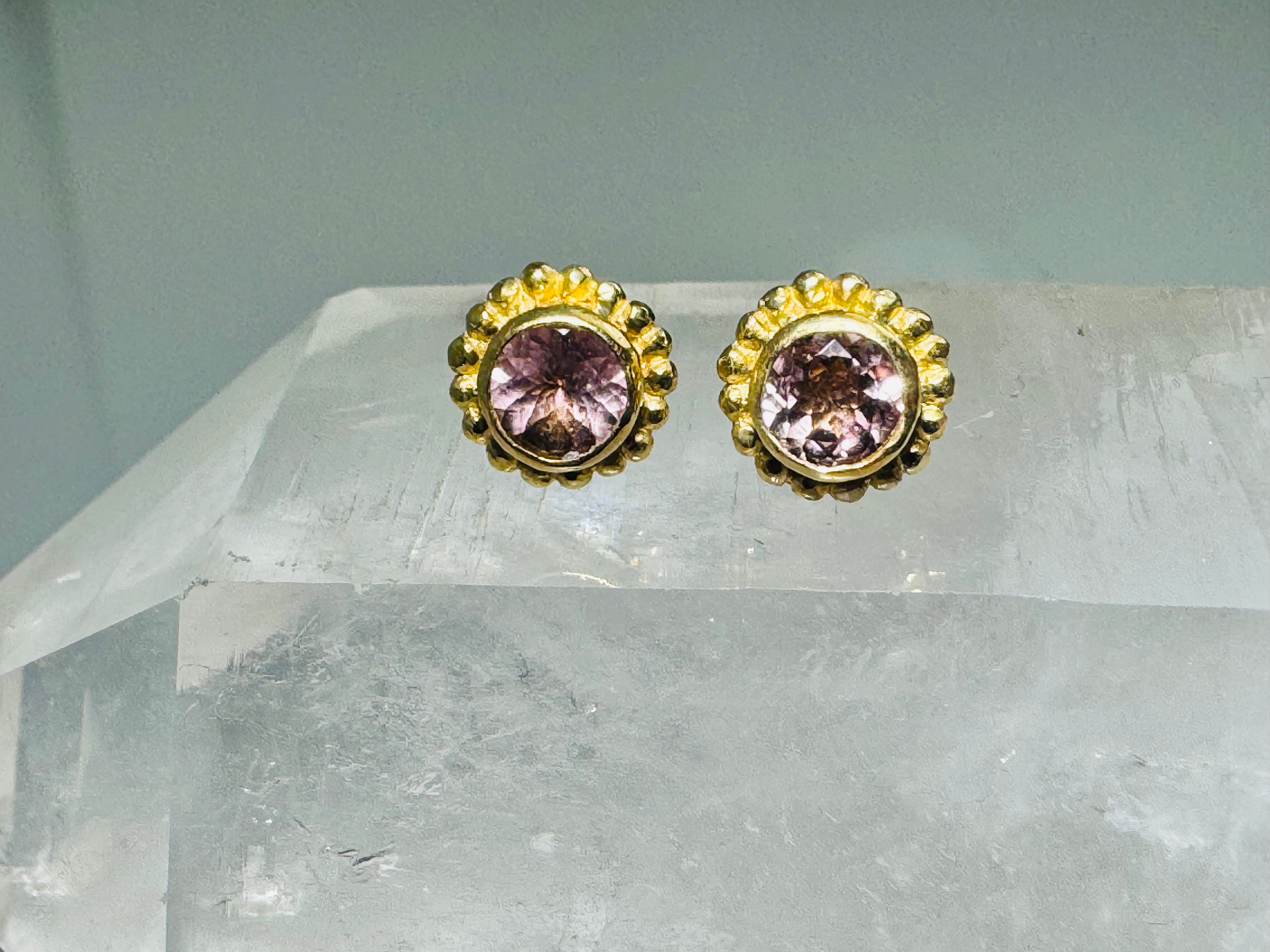 Morganite Beaded Bezel 18k Studs