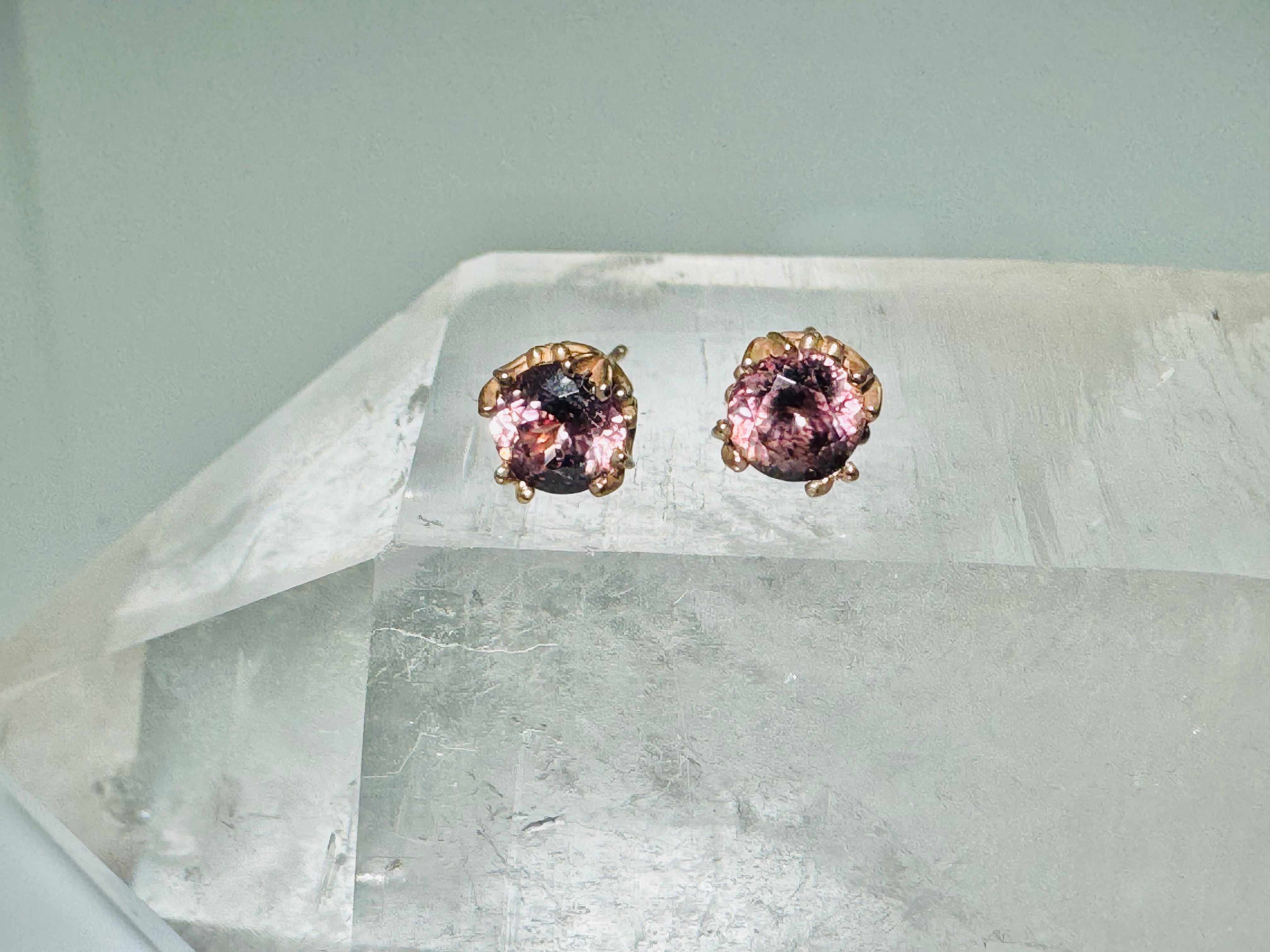 Pink Zircon Rose Gold Studs