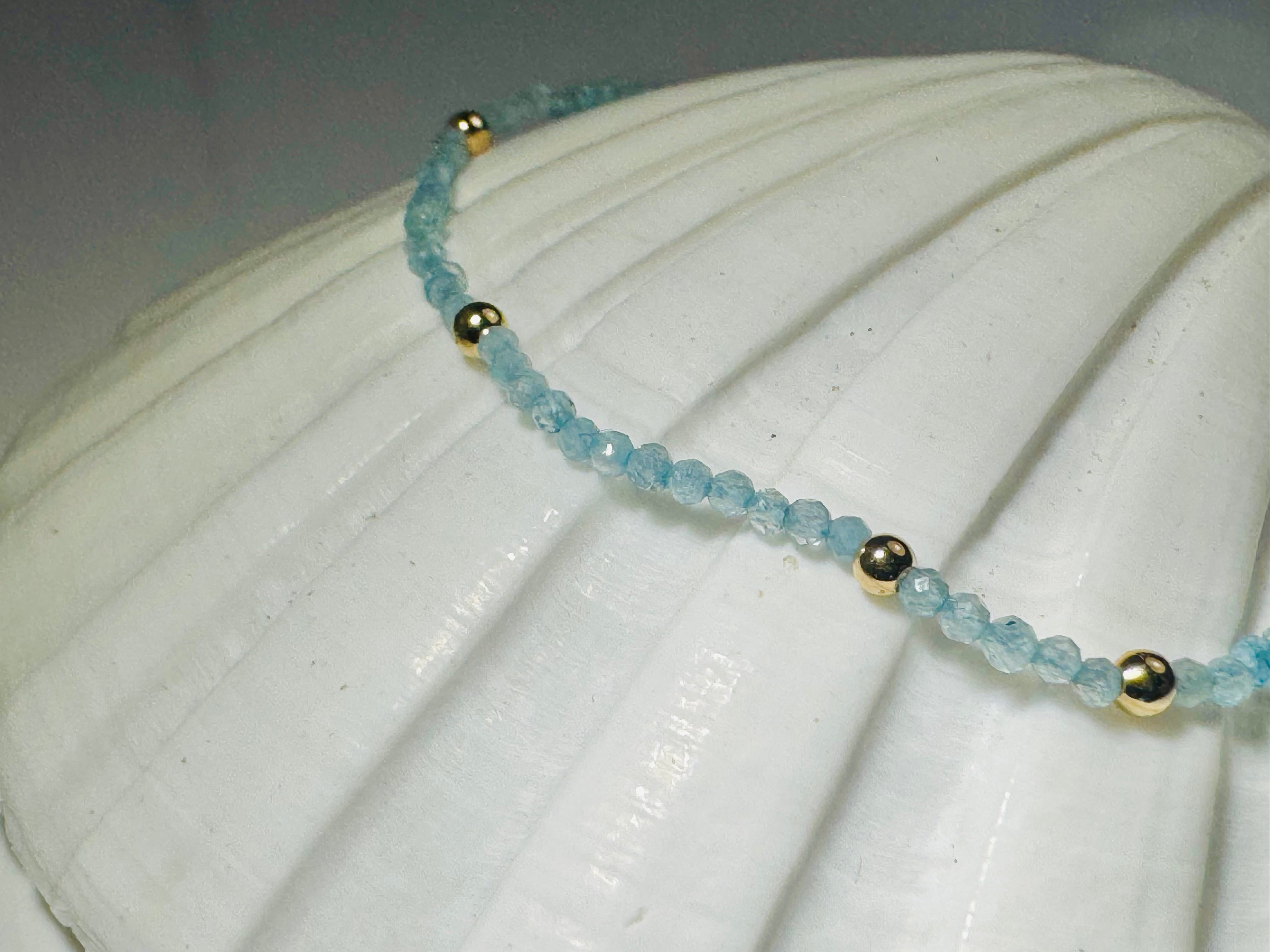 Aquamarine Bead 14k Bracelet