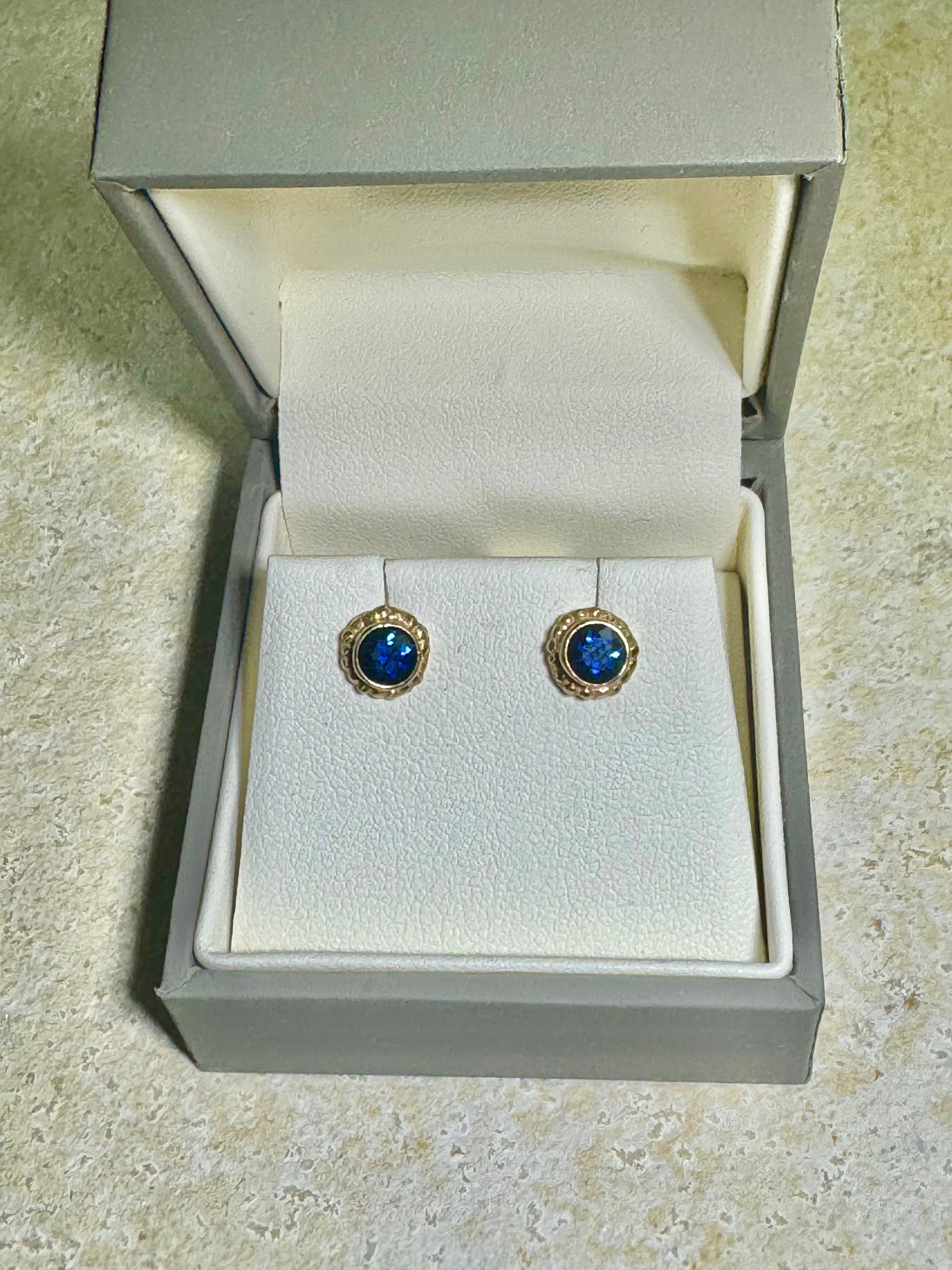Blue Sapphire Beaded Bezel Studs