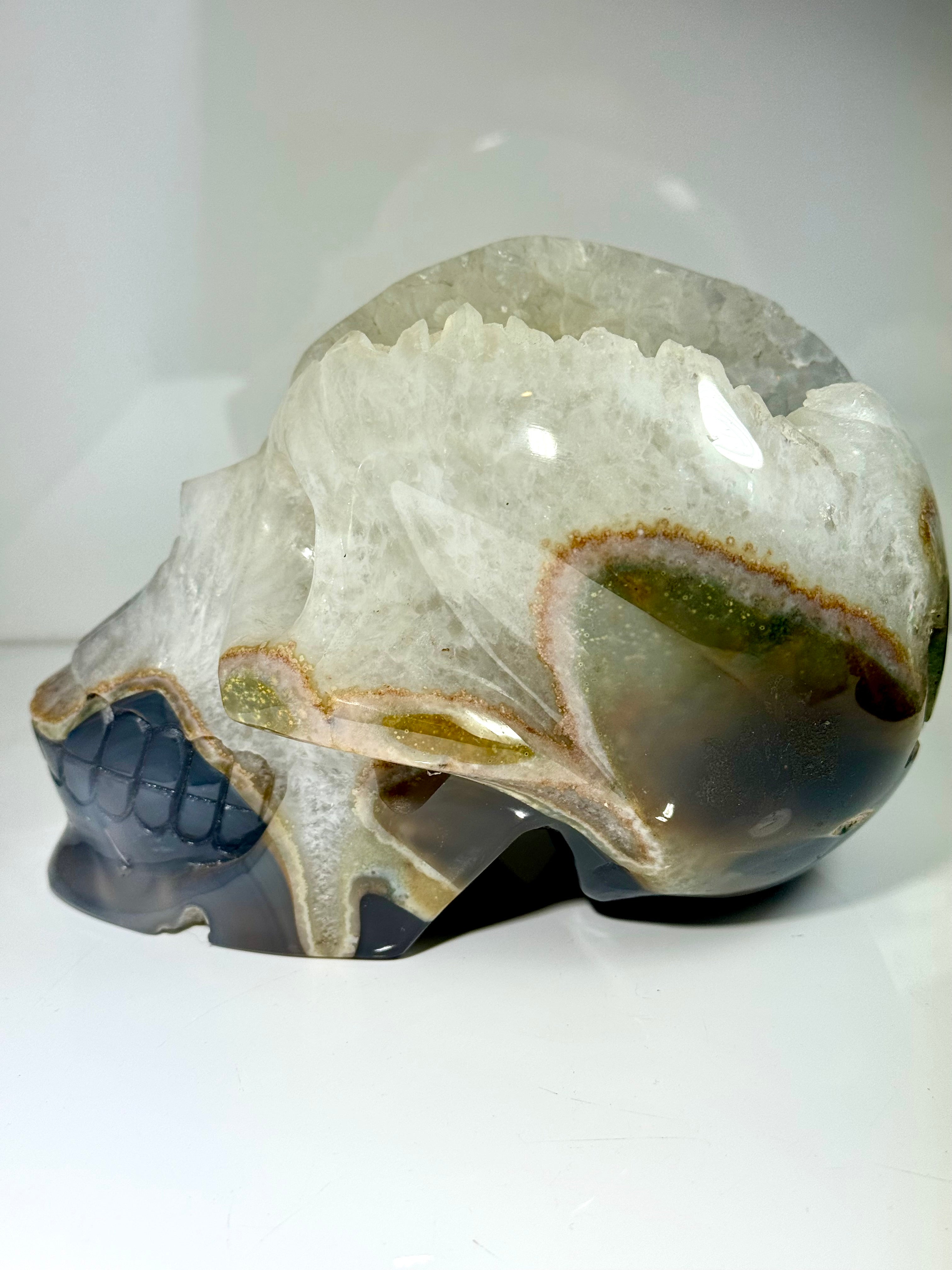 Skull Agate Druzy Carving