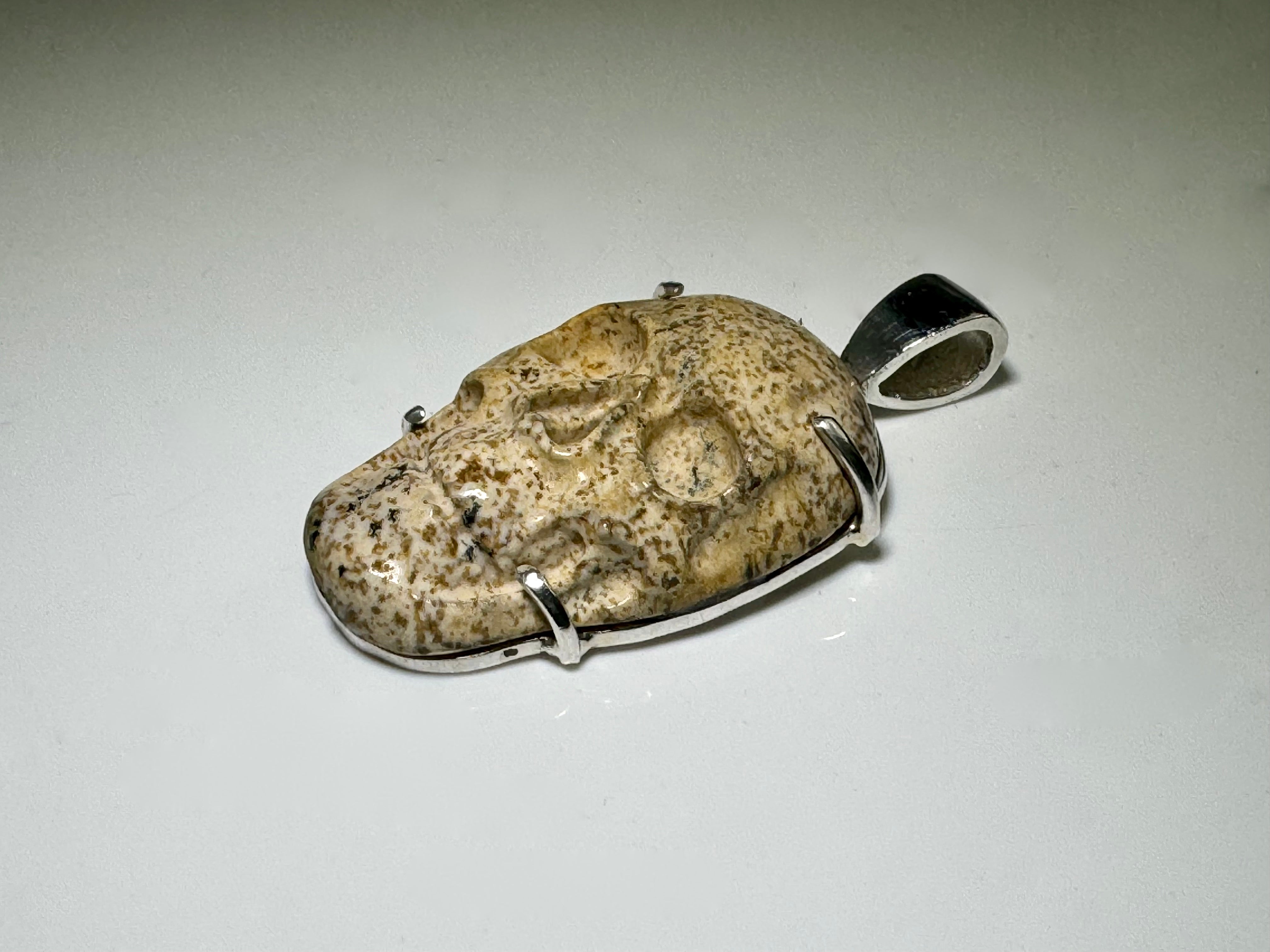 Skull Picasso Jasper Sterling Pendant