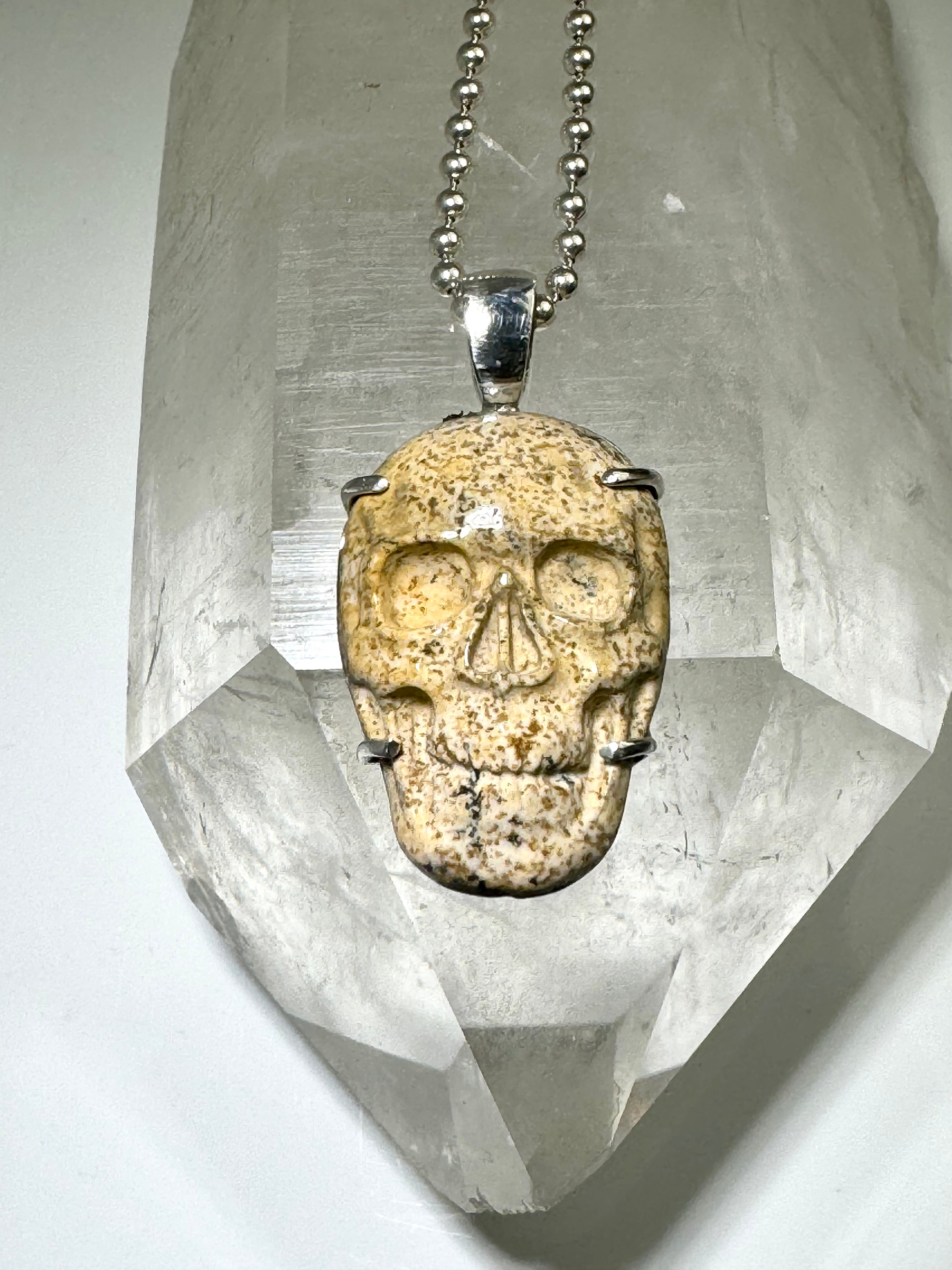Skull Picasso Jasper Sterling Pendant