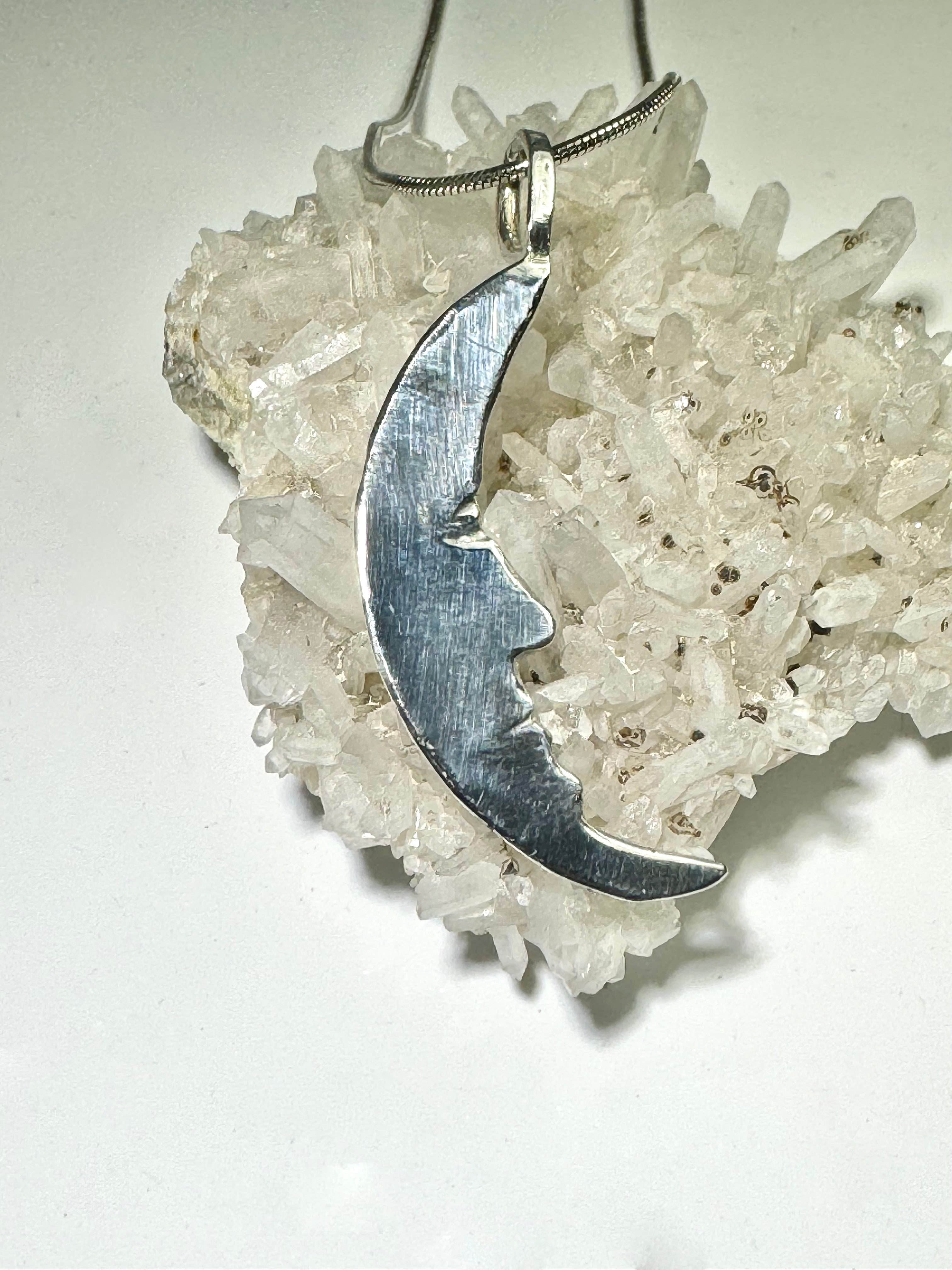 Crescent Man in Moon Sterling Pendant