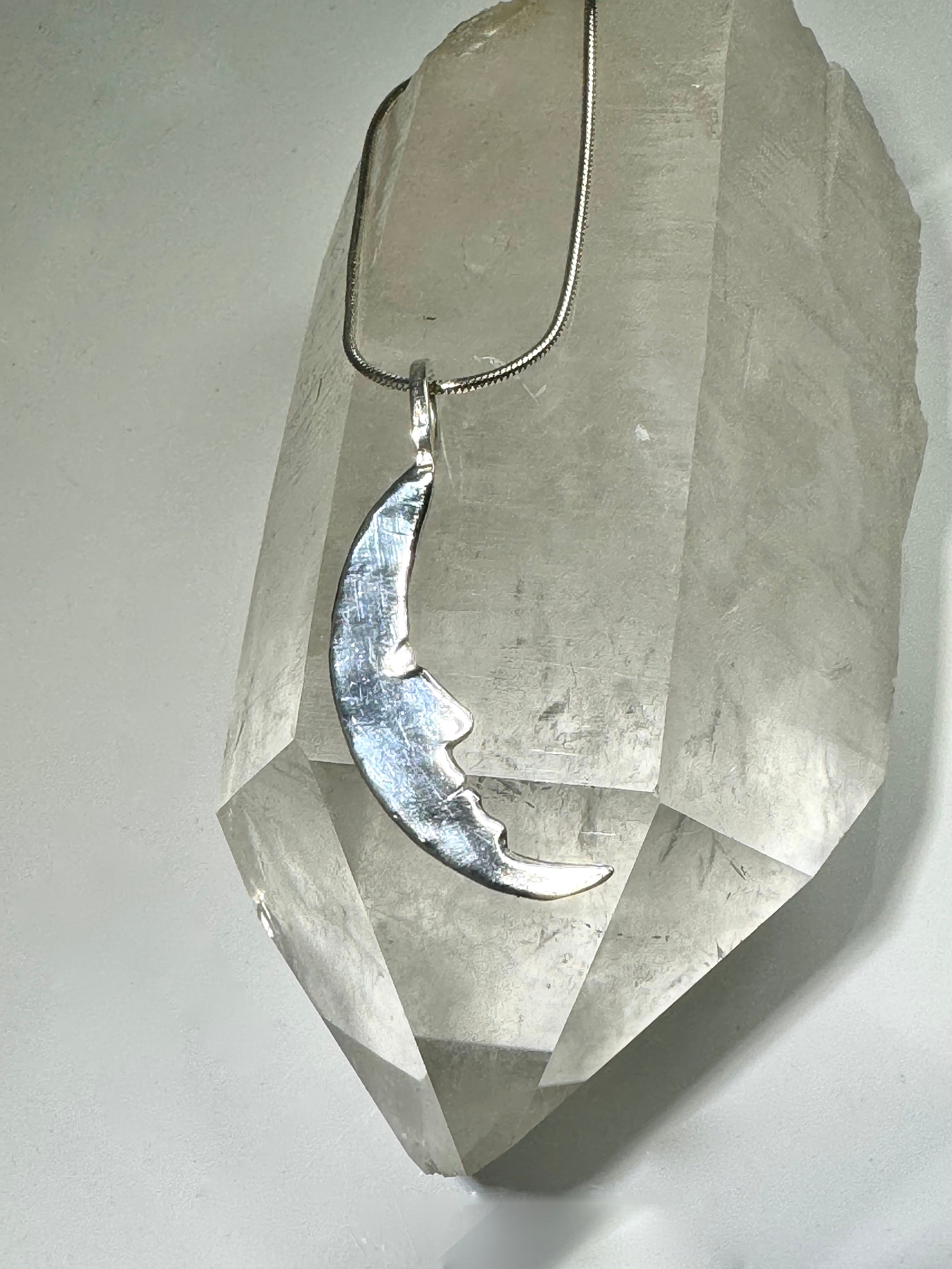 Crescent Man in Moon Sterling Pendant