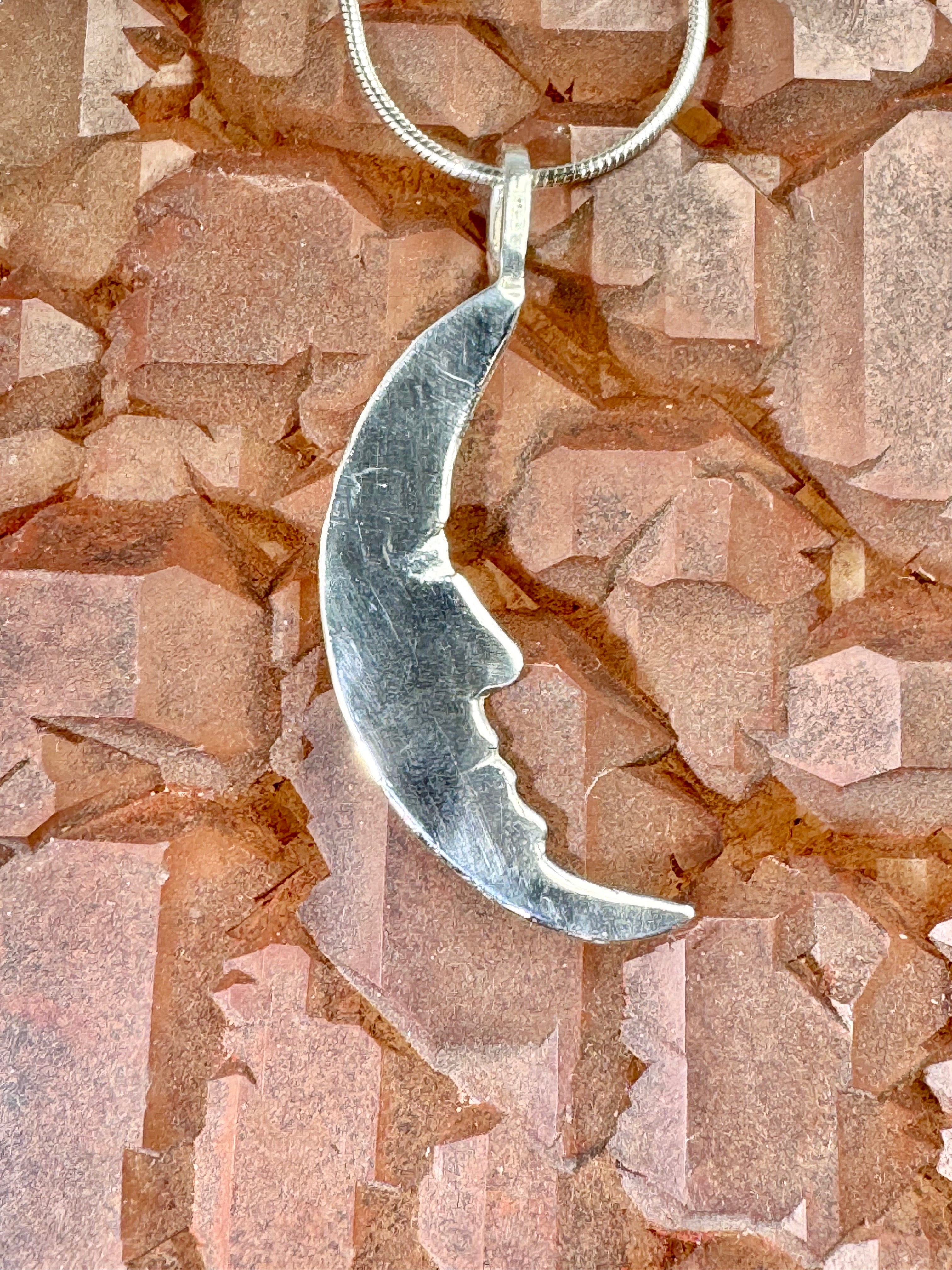 Crescent Man in Moon Sterling Pendant