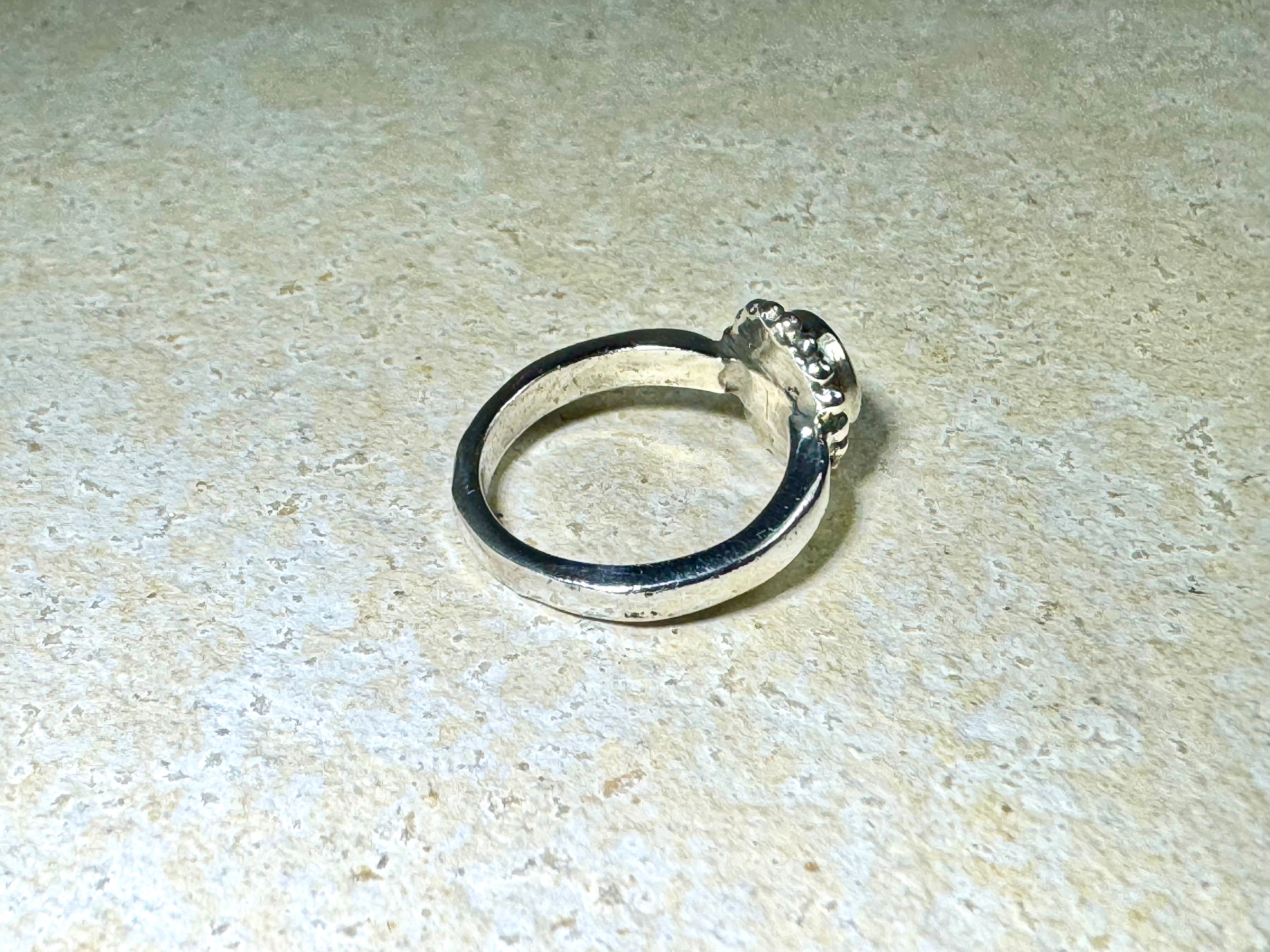 Opal Beaded Bezel Sterling Ring