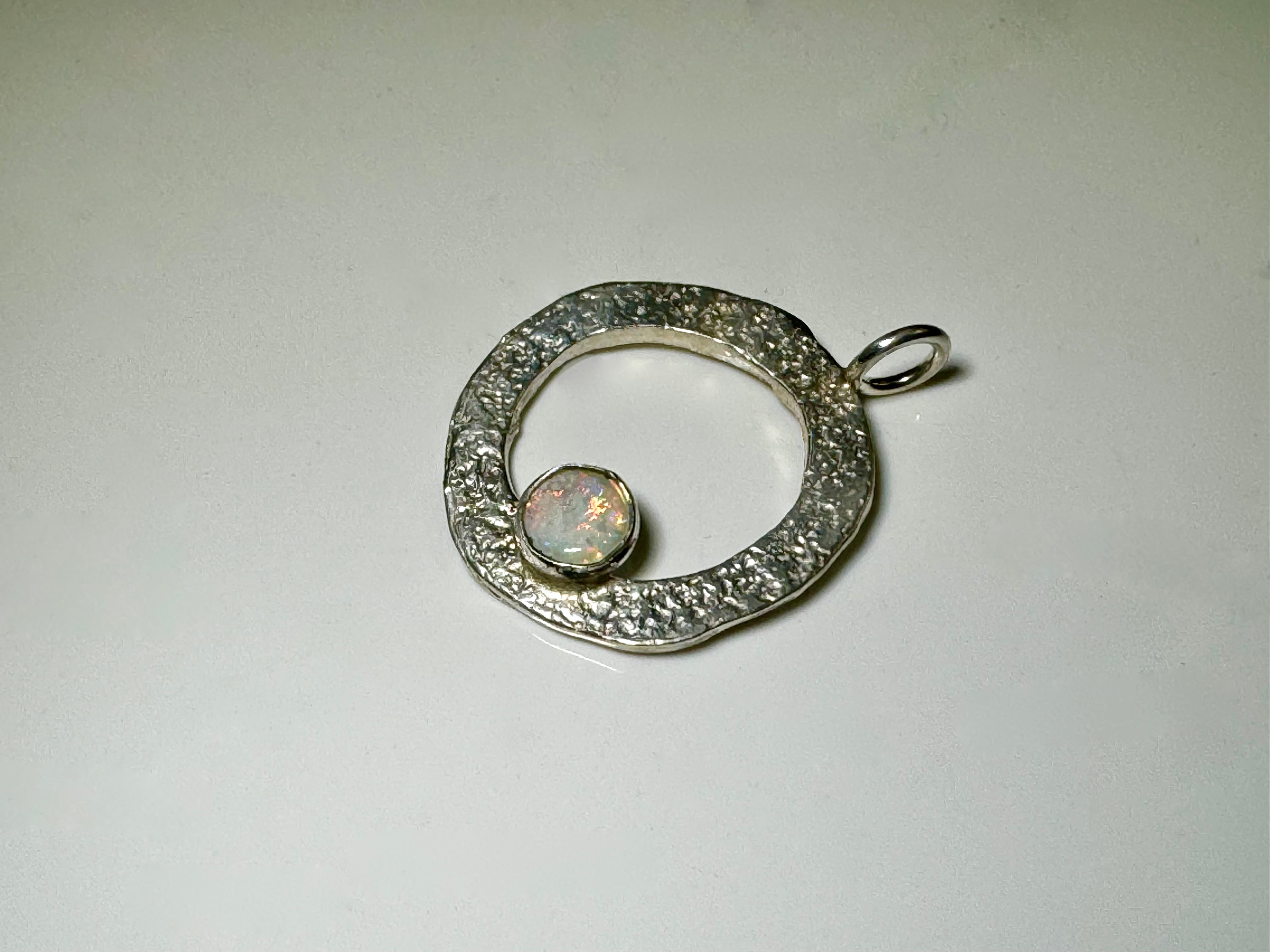 Opal Textured Disc Sterling Pendant