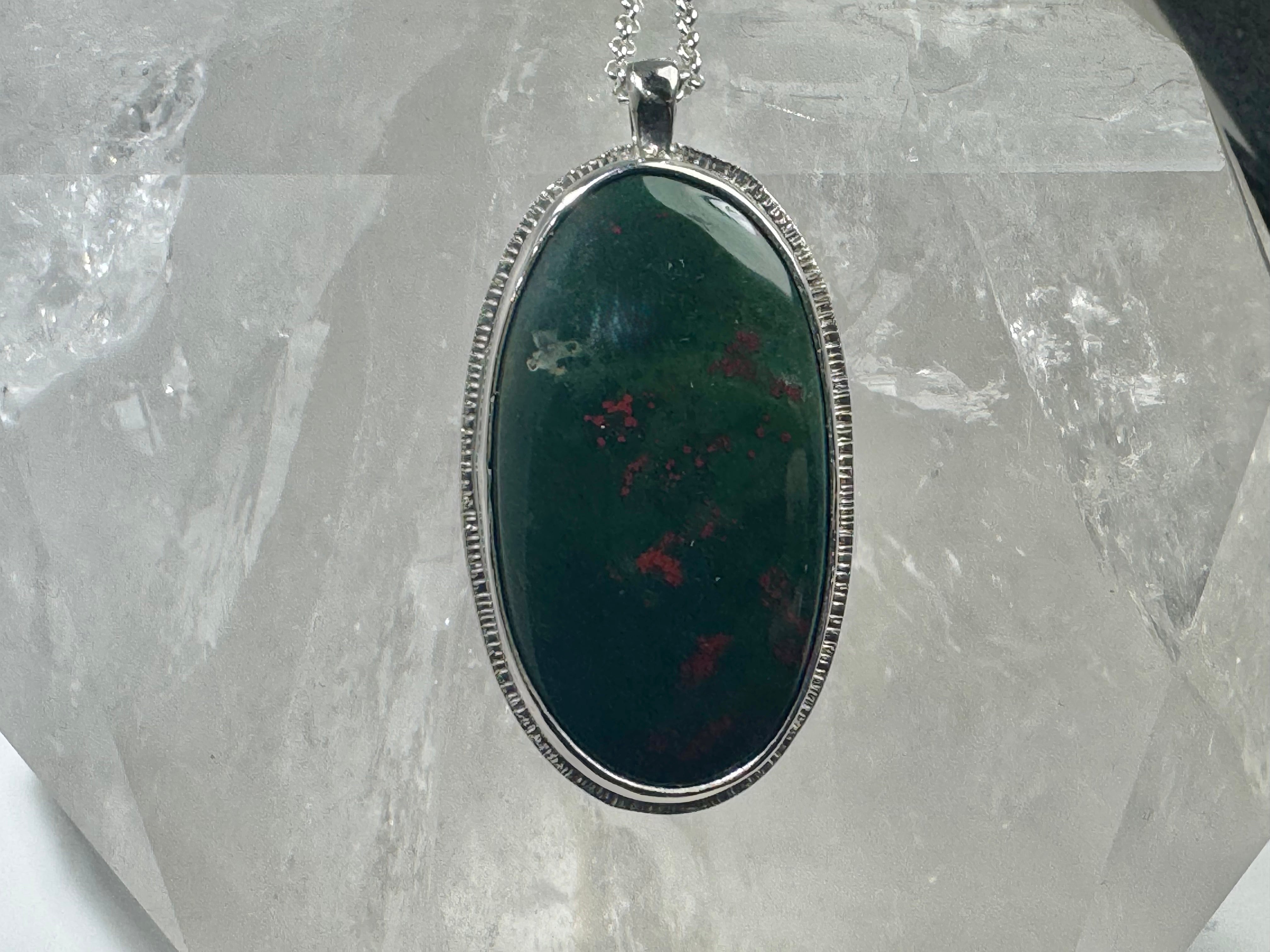 Bloodstone Oval Sterling Pendant