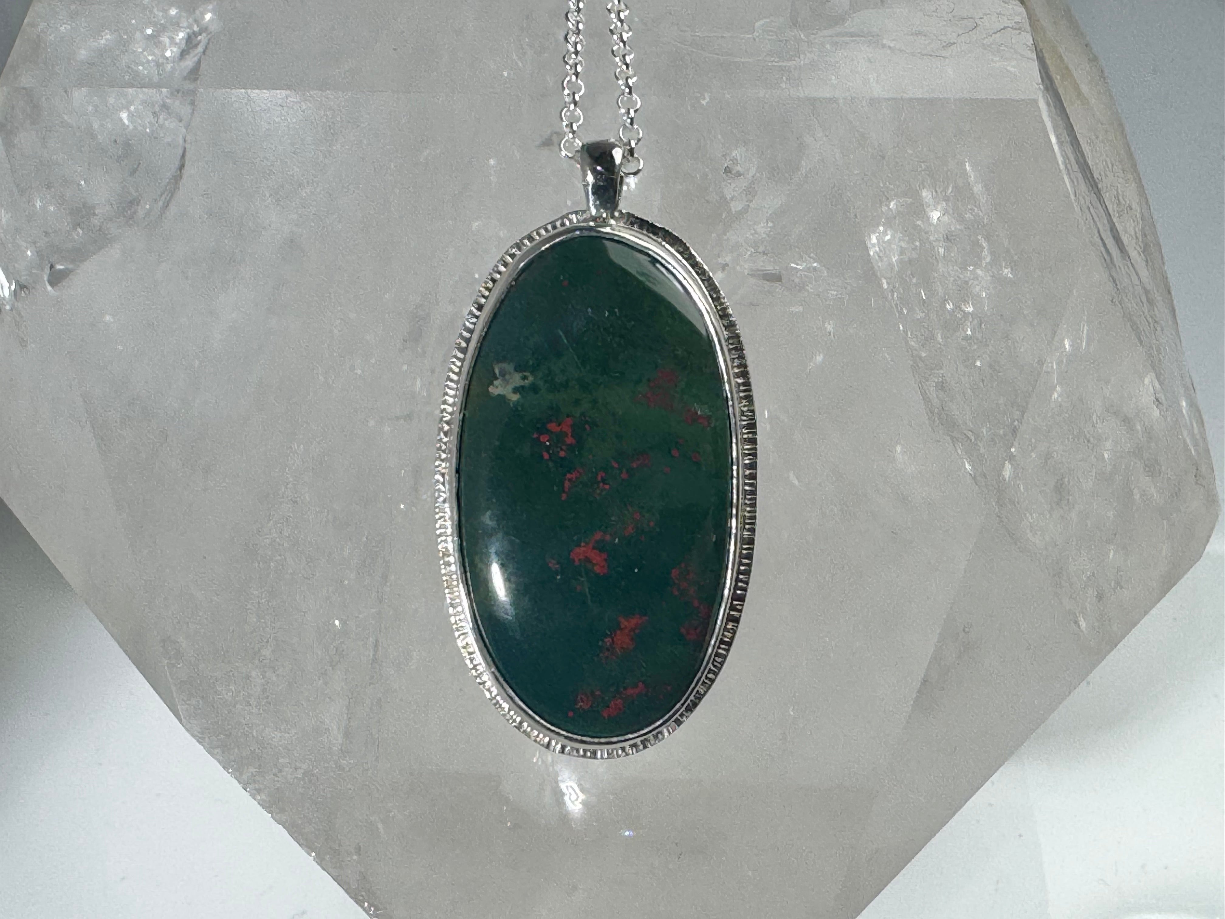 Bloodstone Oval Sterling Pendant