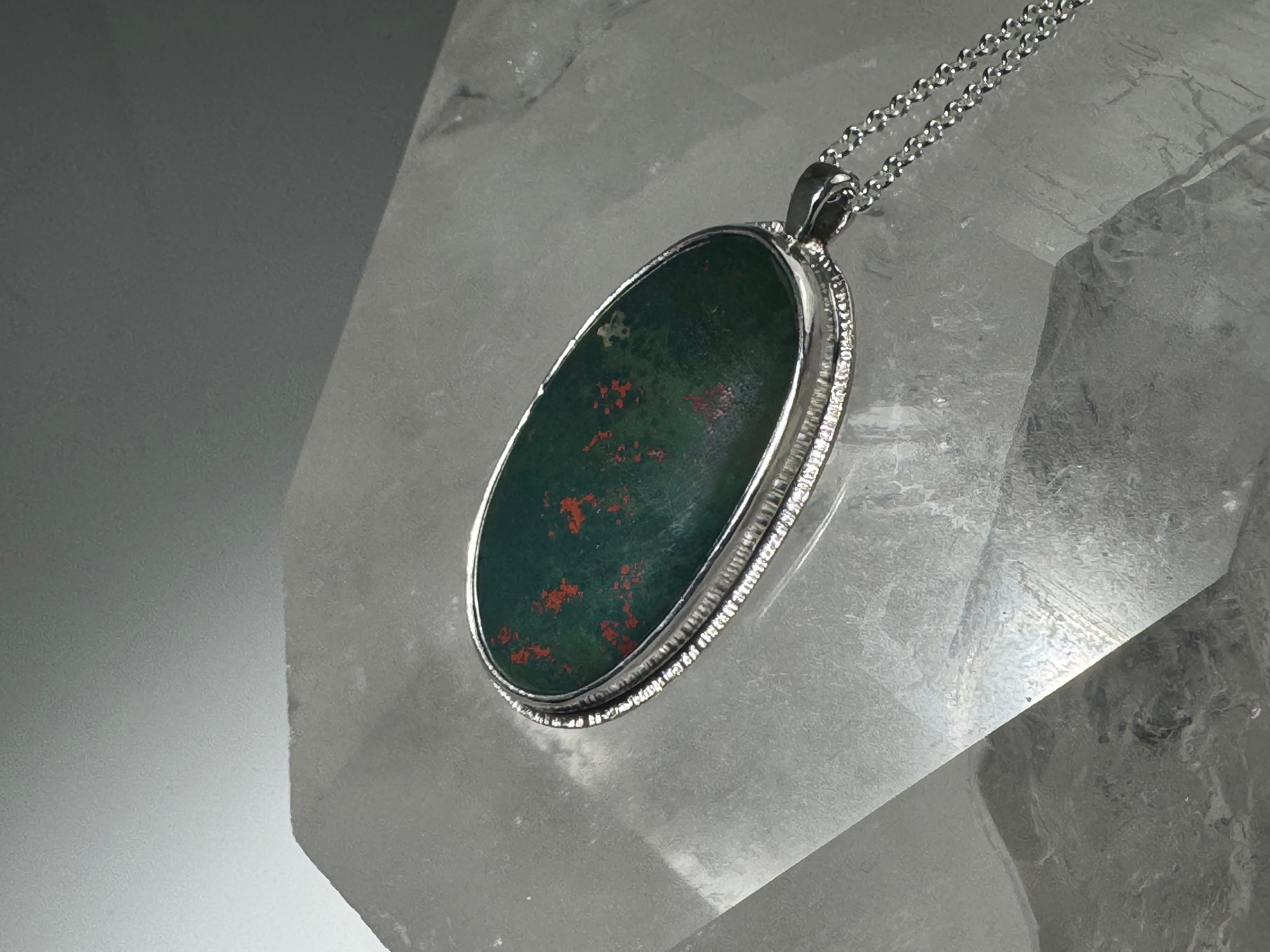 Bloodstone Oval Sterling Pendant