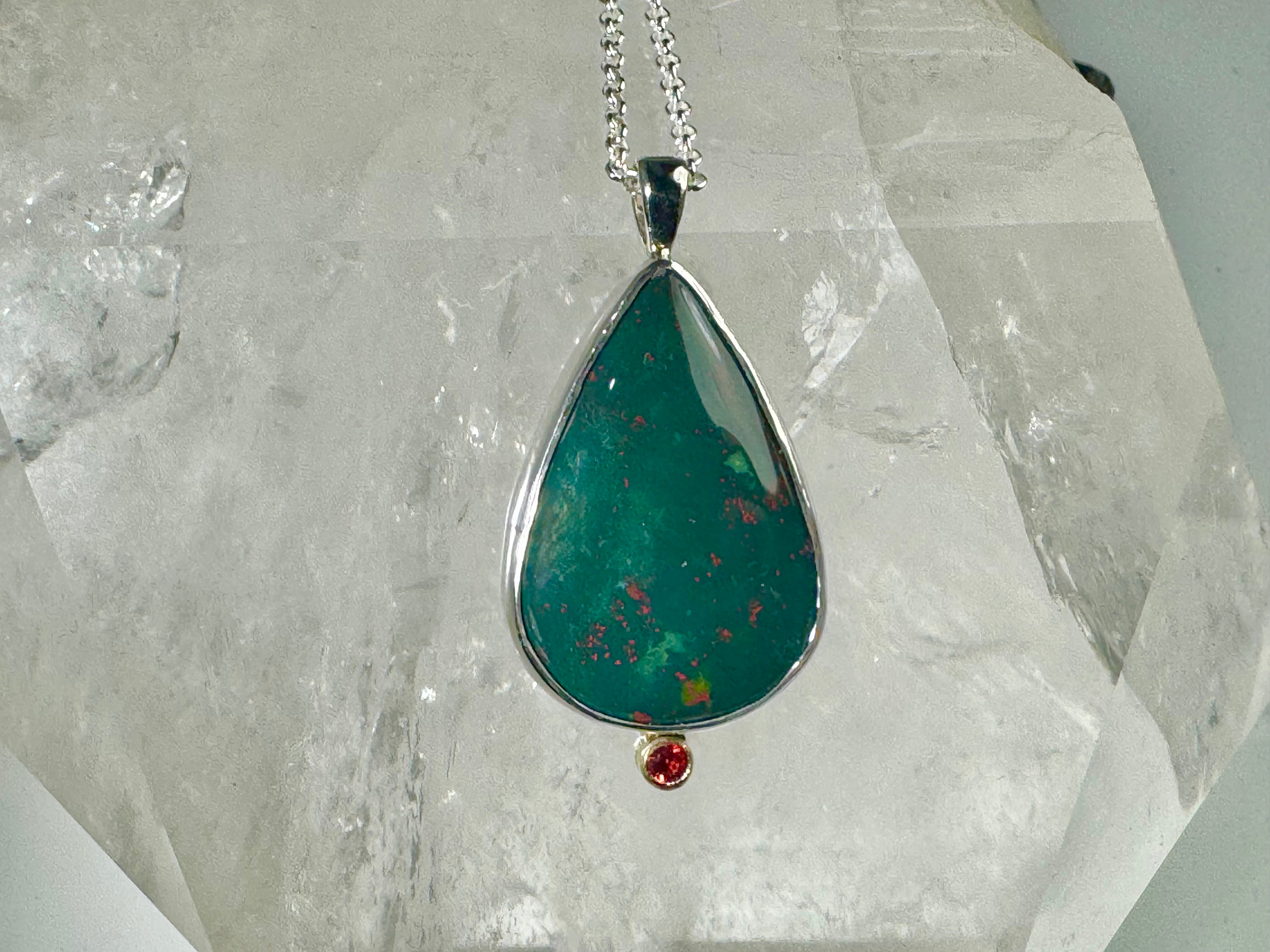 Bloodstone & Ruby Sterling Pendant