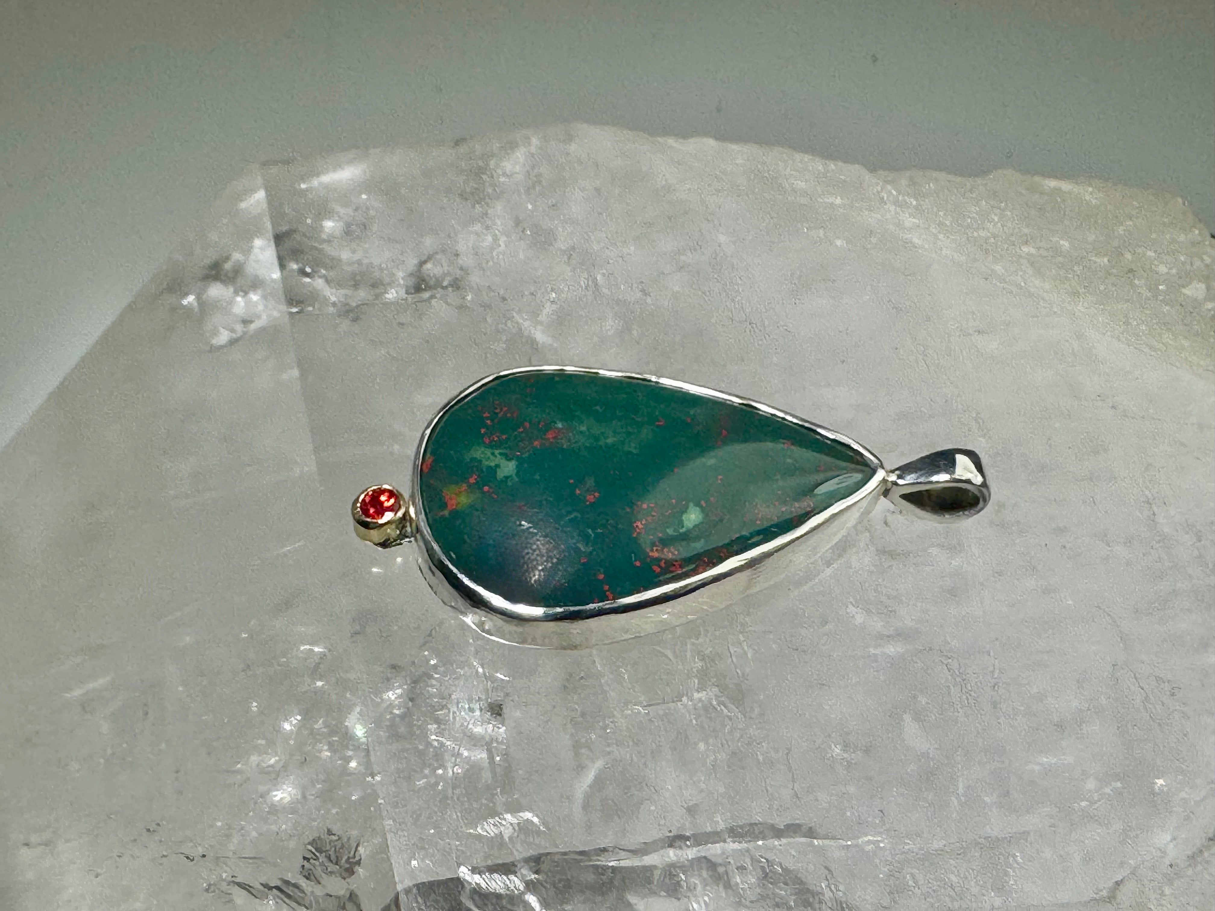 Bloodstone & Ruby Sterling Pendant