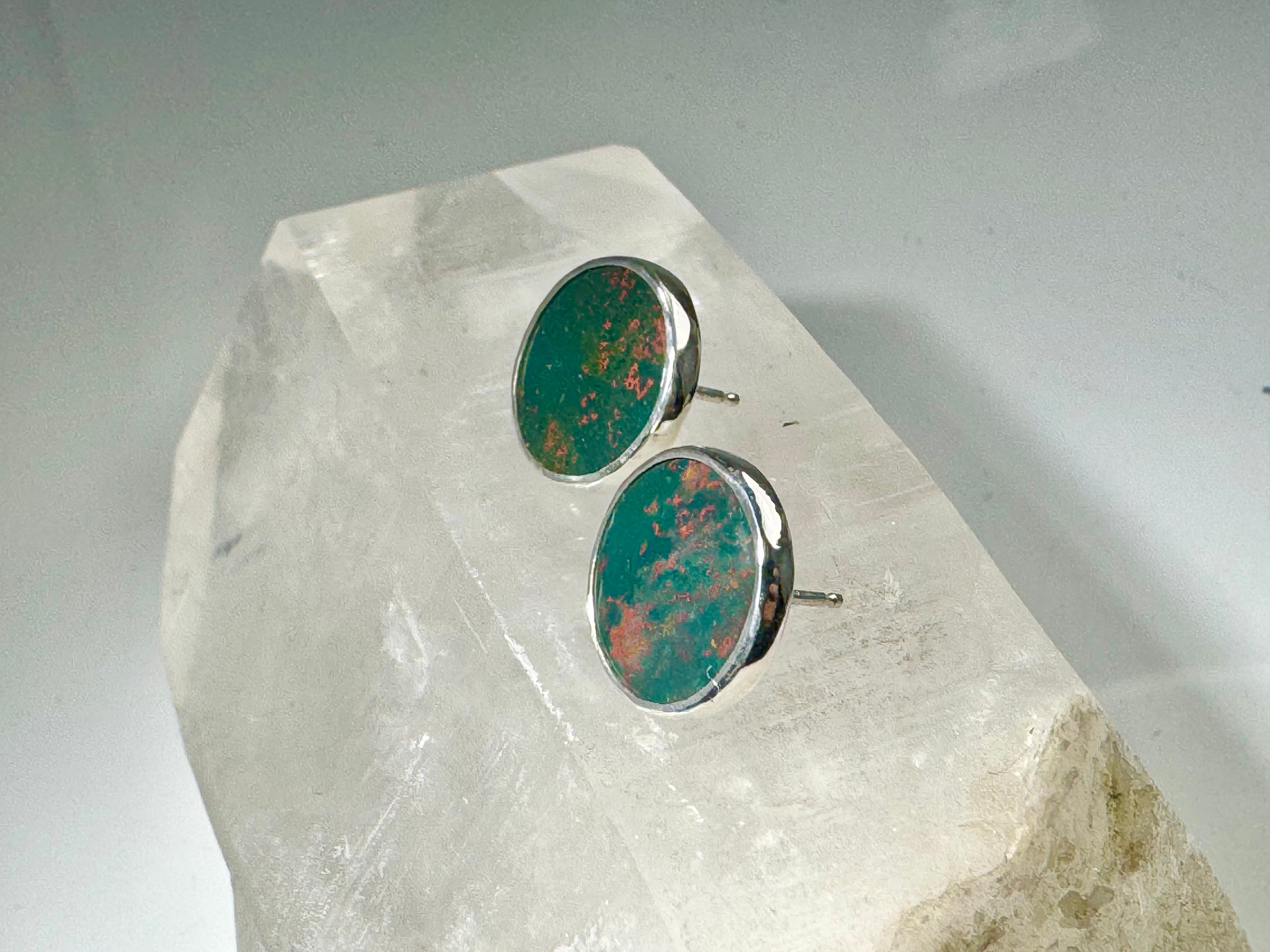 Bloodstone 14mm Sterling Studs