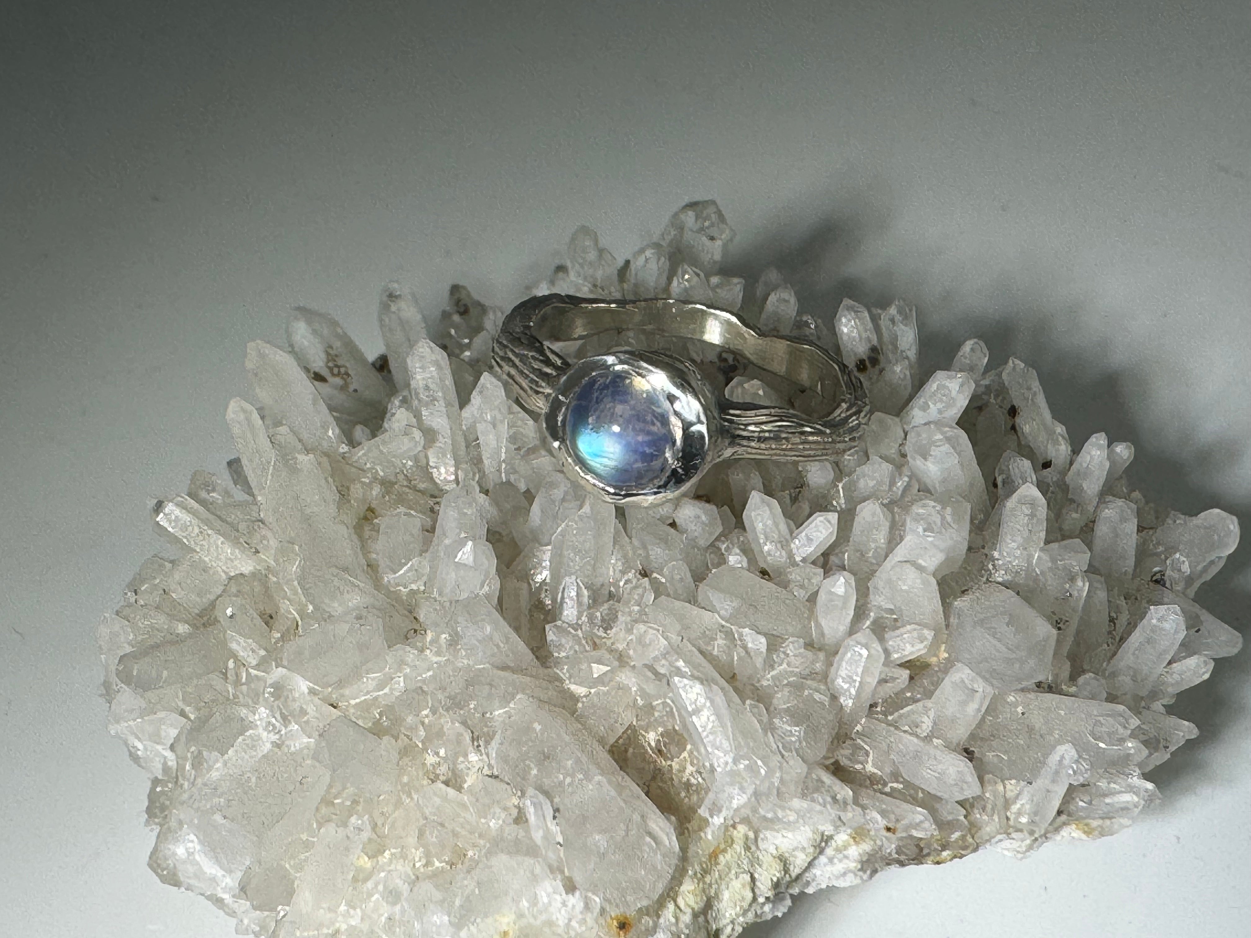 Moonstone Bark Sterling Ring