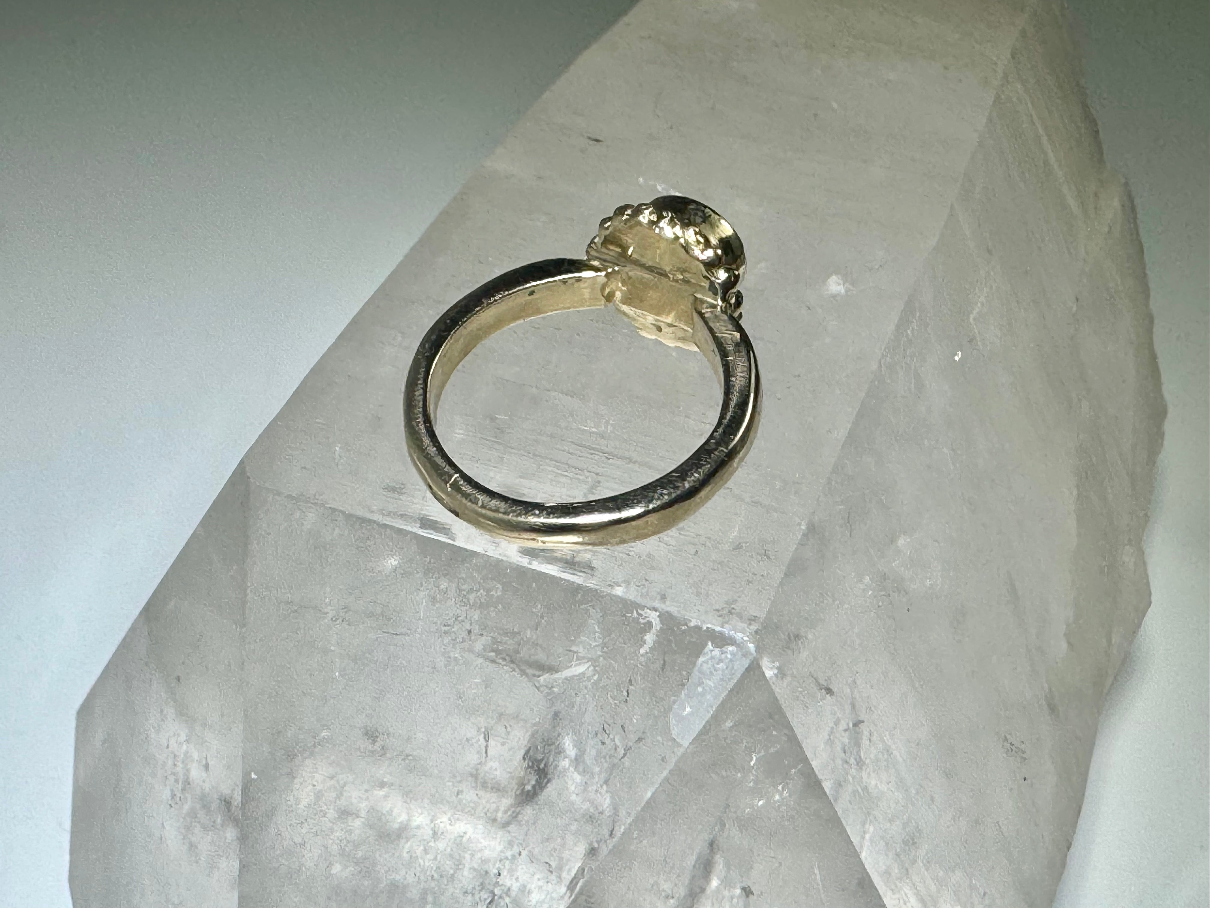 Blue Zircon Beaded Bezel 14 Gold Ring