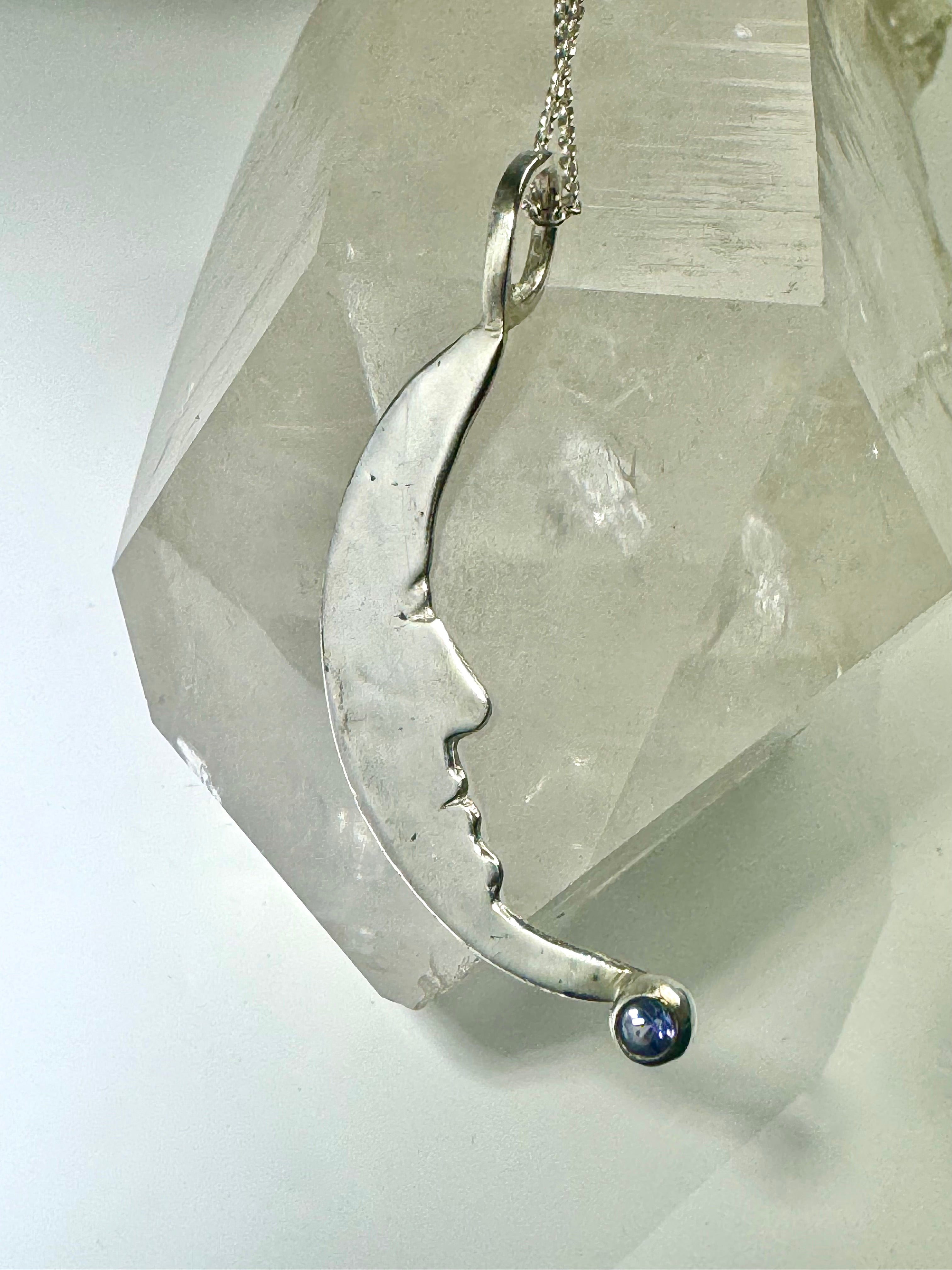 Crescent Man in Moon Tanzanite Sterling Pendant