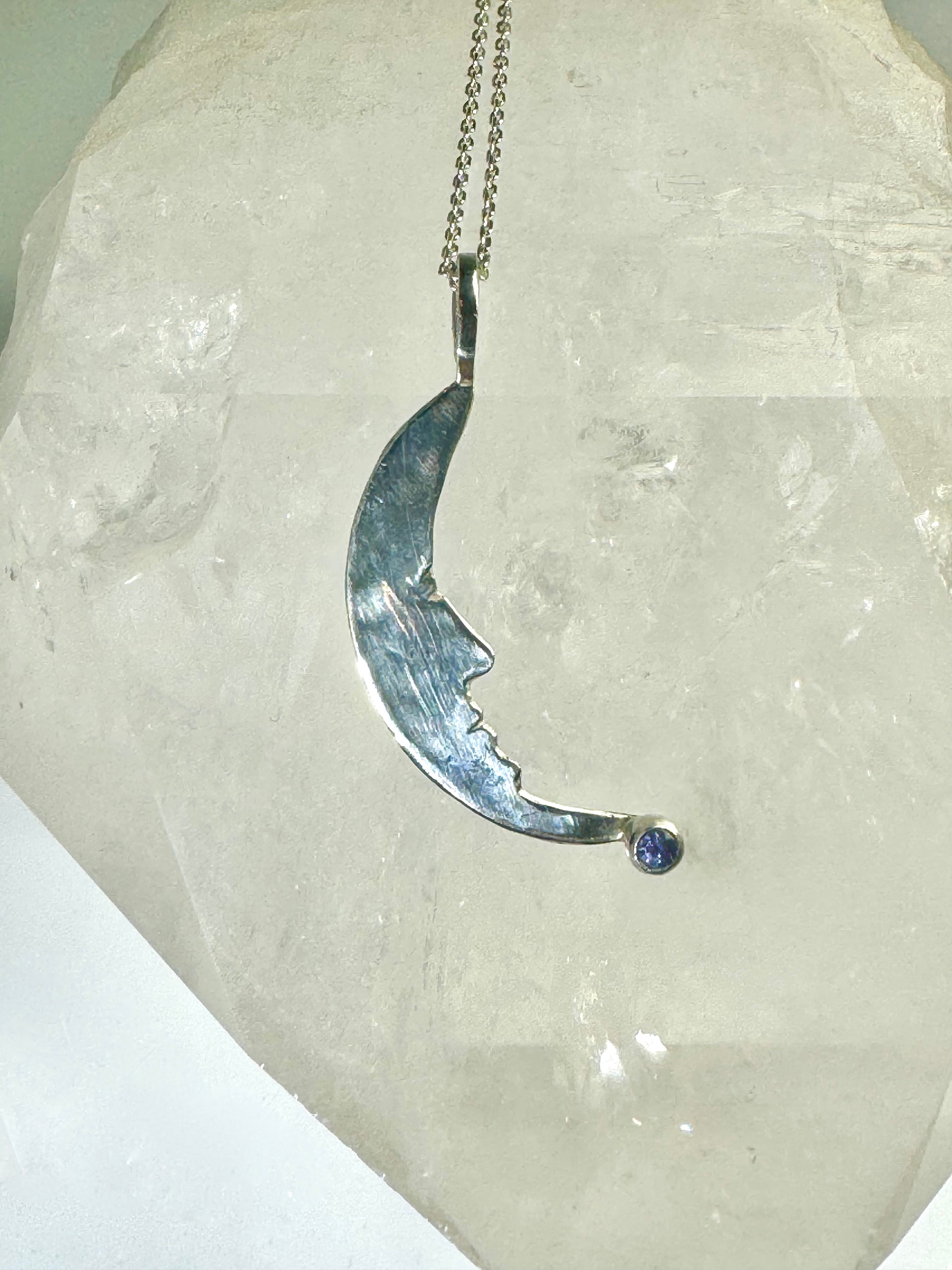 Crescent Man in Moon Tanzanite Sterling Pendant
