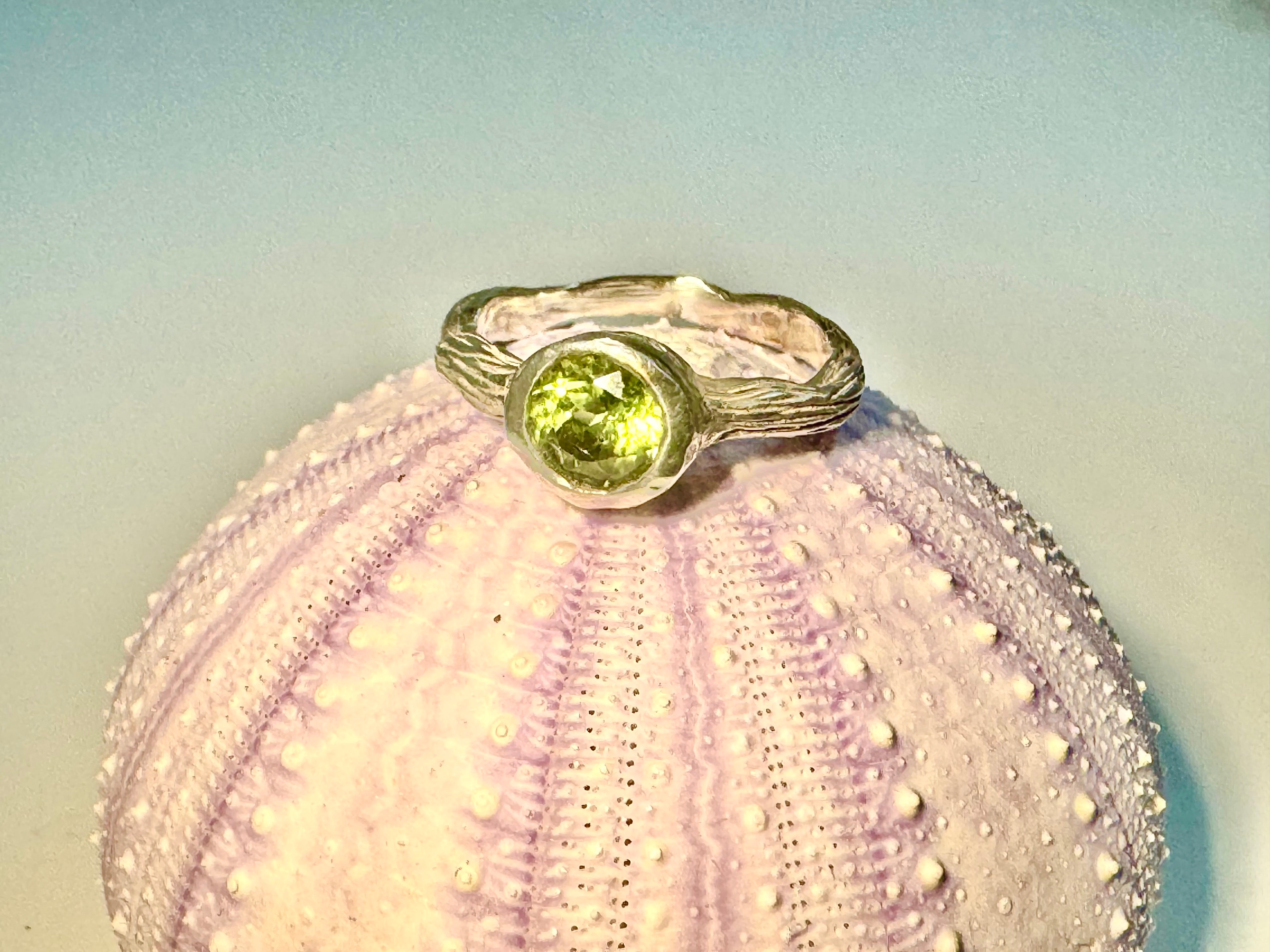 Peridot Bark Sterling Ring