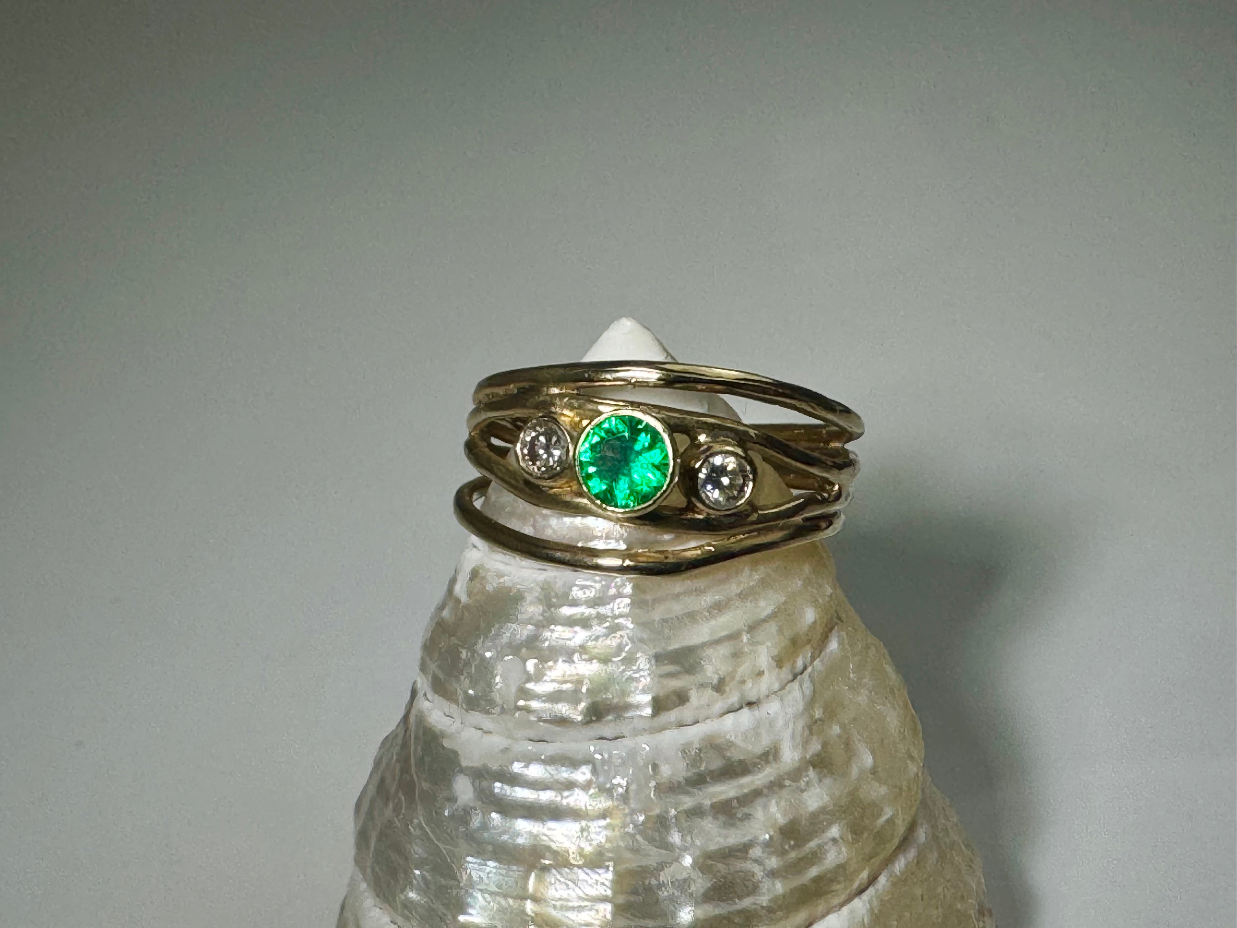 Emerald & Diamond 4 Band 18k Ring