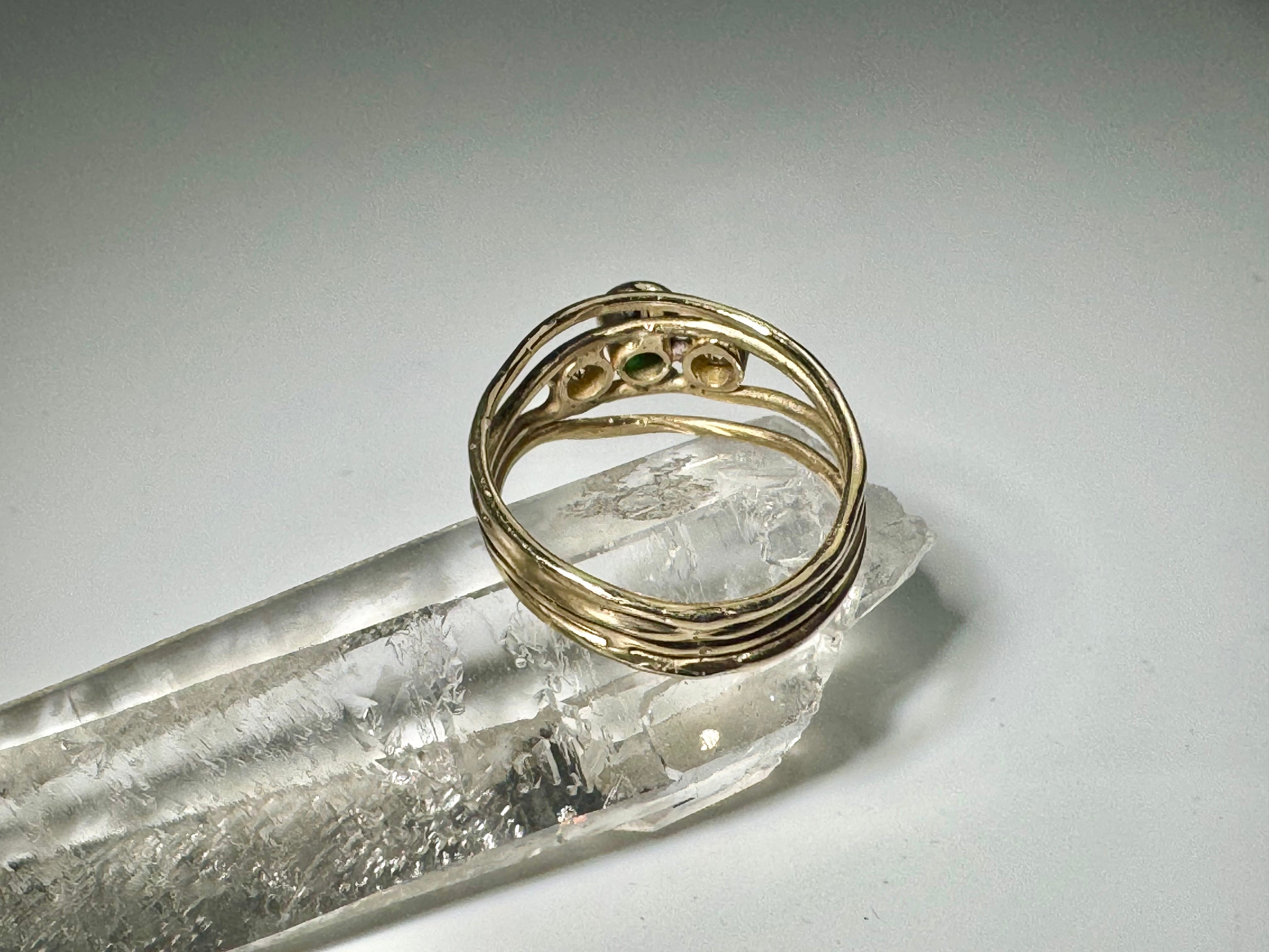 Emerald & Diamond 4 Band 18k Ring